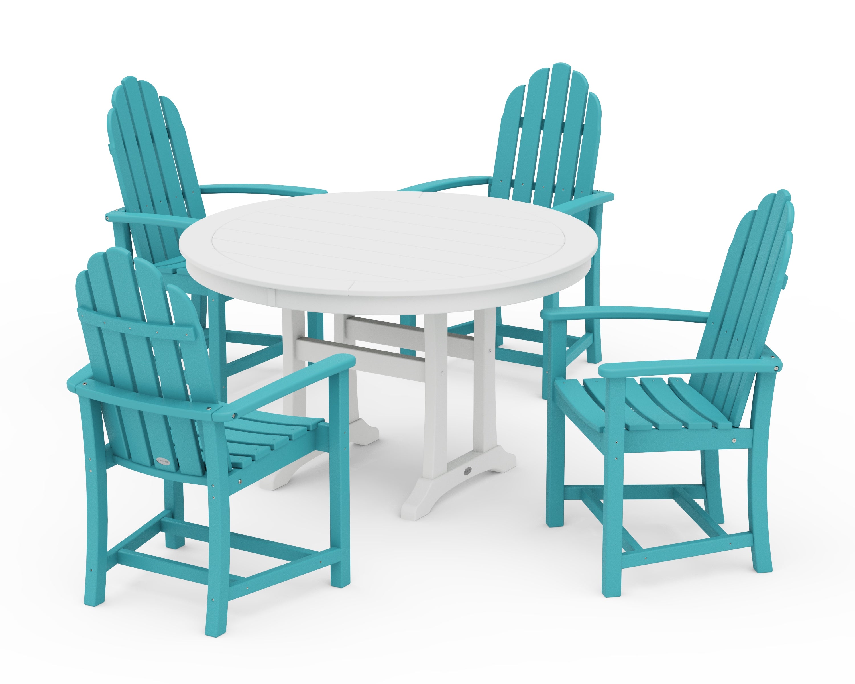 POLYWOOD Classic Adirondack 5-Piece Round Dining Set with Trestle Legs in Aruba / White