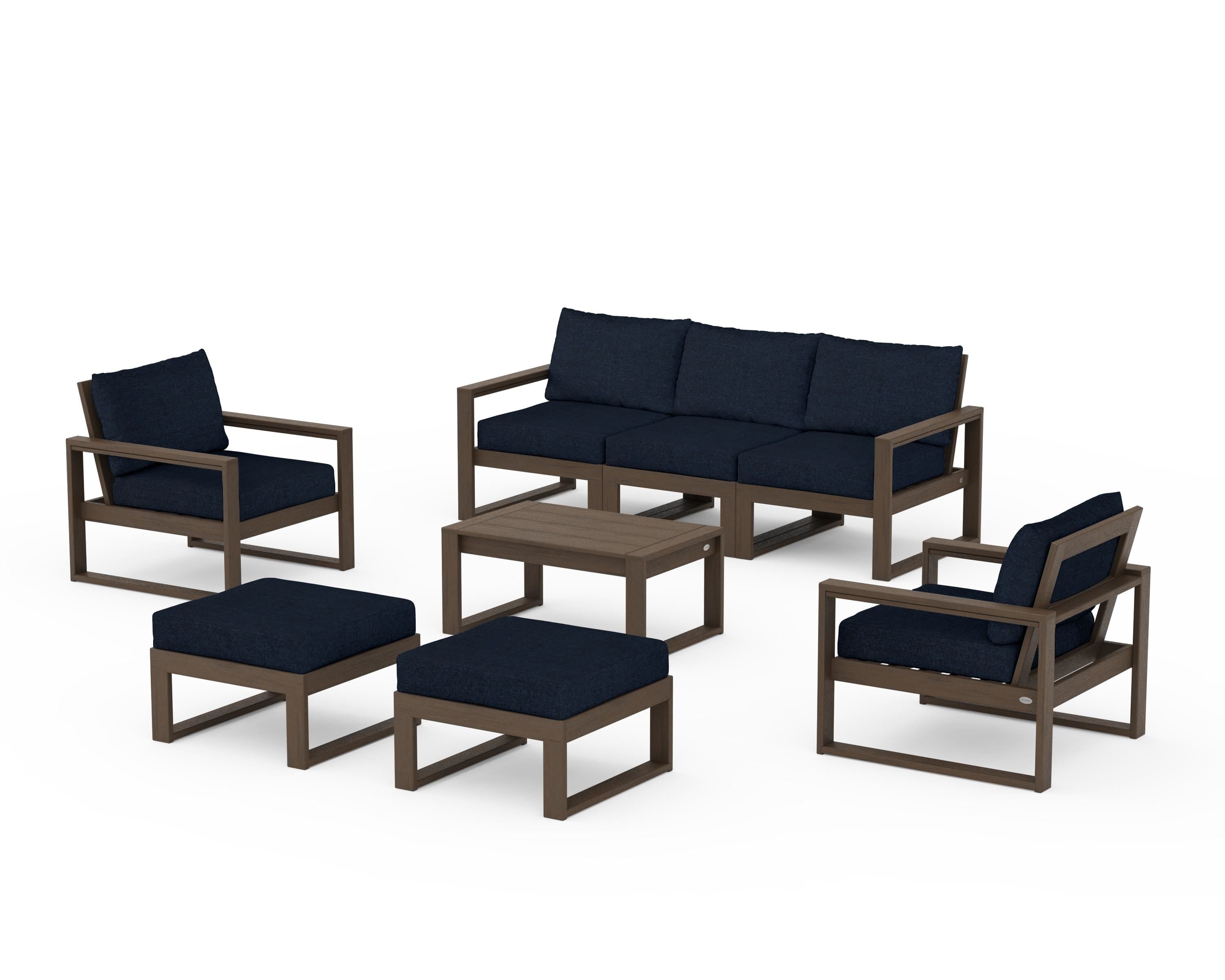 POLYWOOD EDGE Sectional 8-Piece Lounge Sofa Set in Kona / Marine Indigo