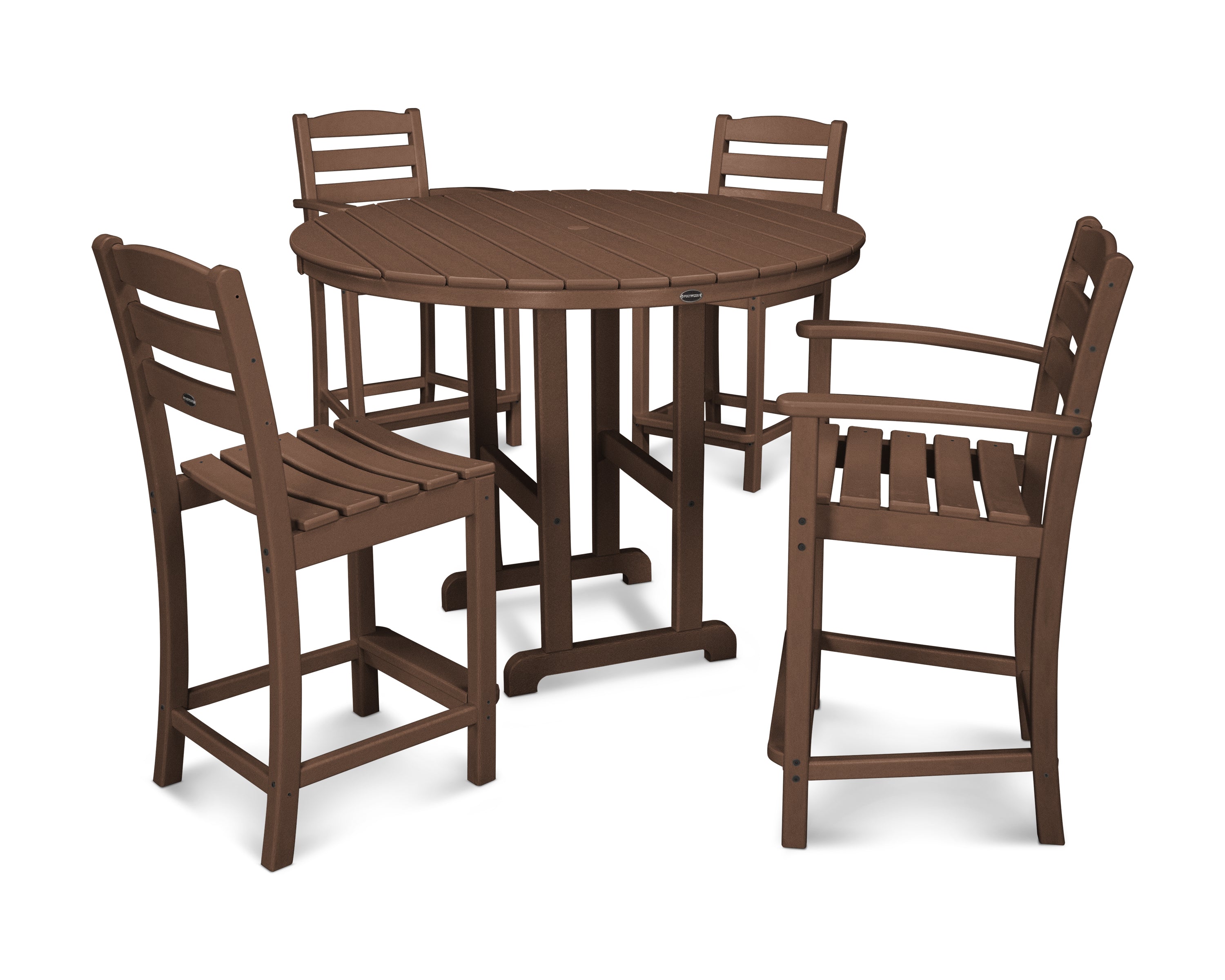 POLYWOOD® La Casa Café 5-Piece Round Farmhouse Counter Dining Set in Mahogany