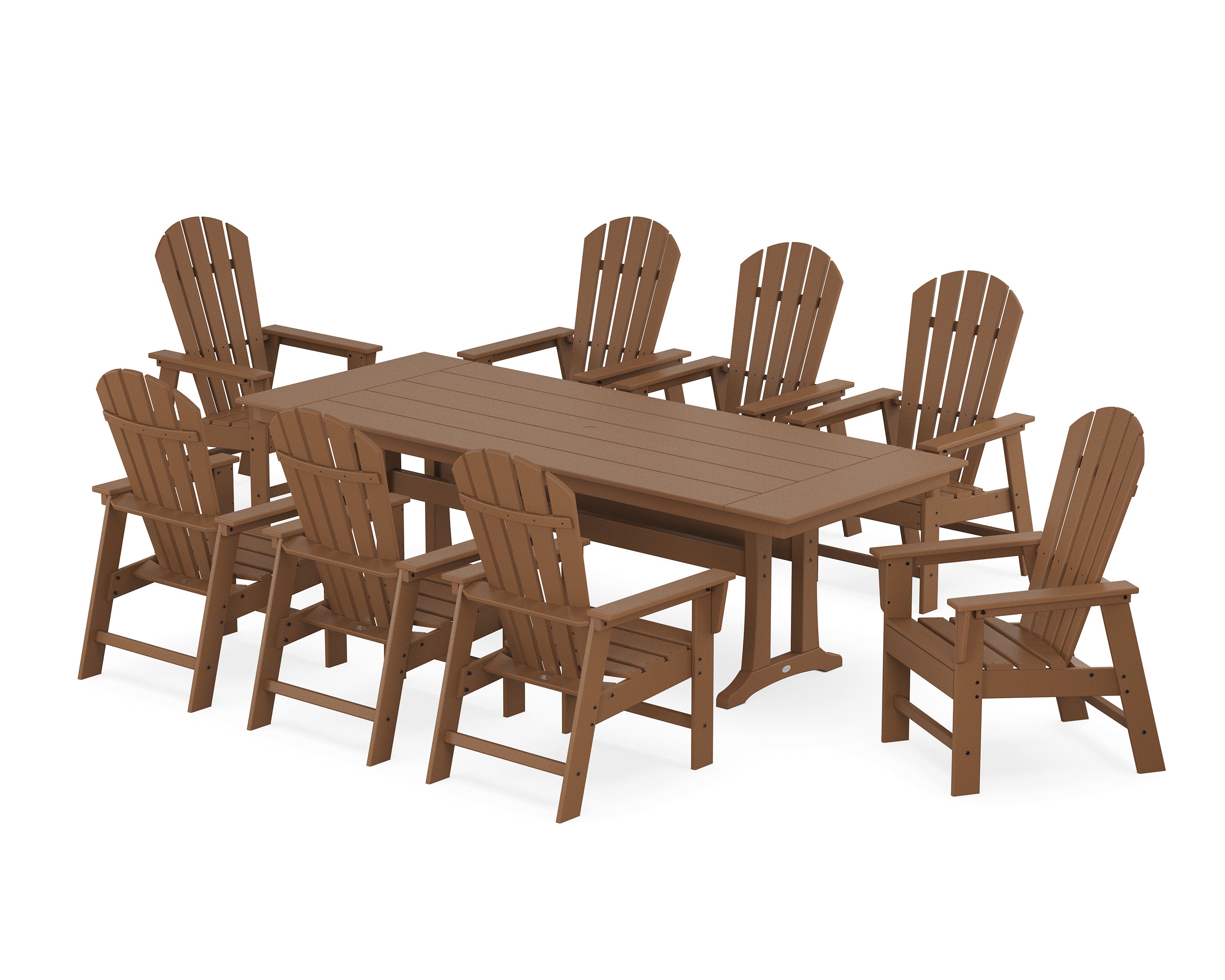 POLYWOOD® South Beach 9-Piece Farmhouse Dining Set with Trestle Legs in Teak