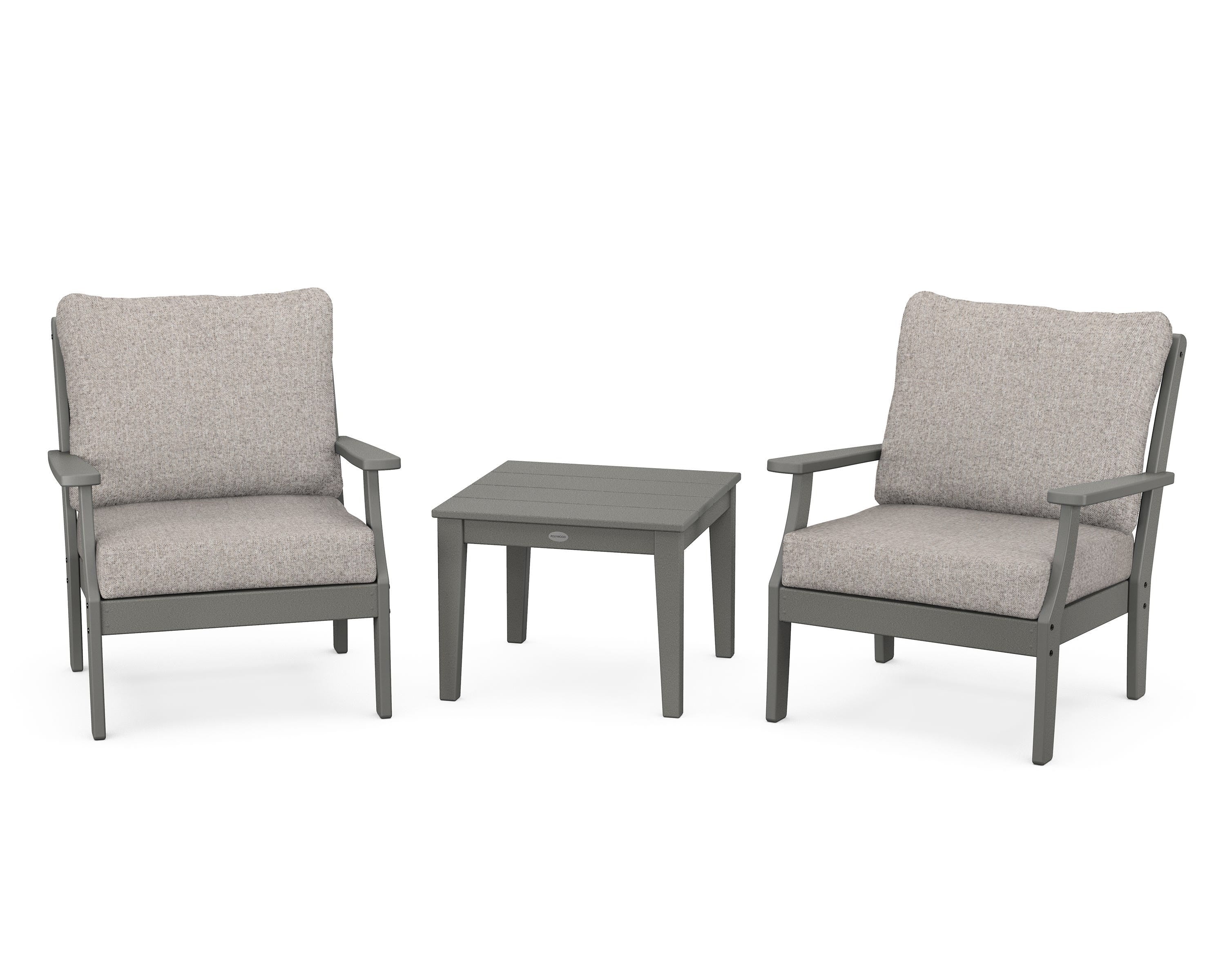 POLYWOOD Braxton 3-Piece Deep Seating Set in Slate Grey / Weathered Tweed