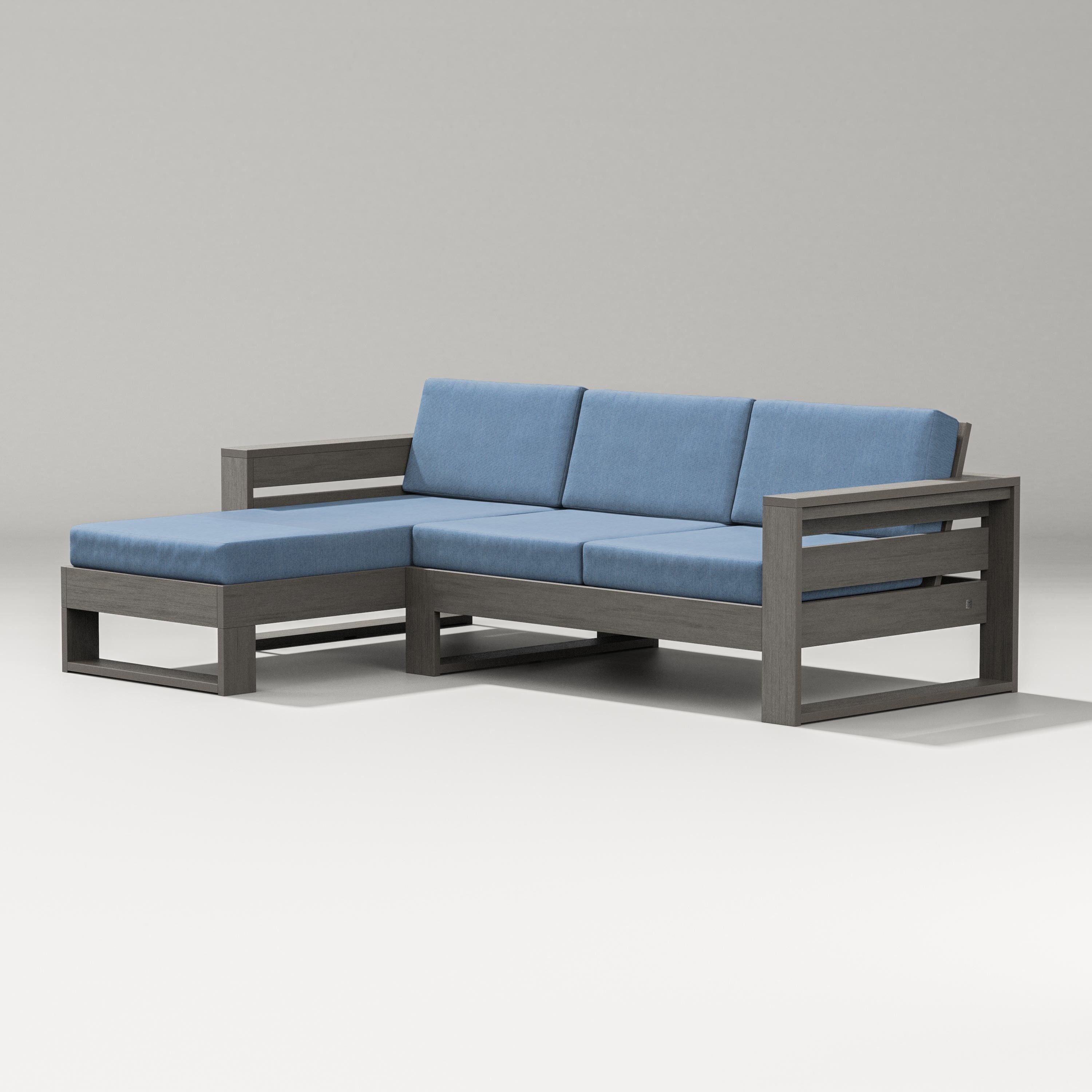 PW Designer Series Latitude Left Chaise Sectional in Driftwood / Sky Blue