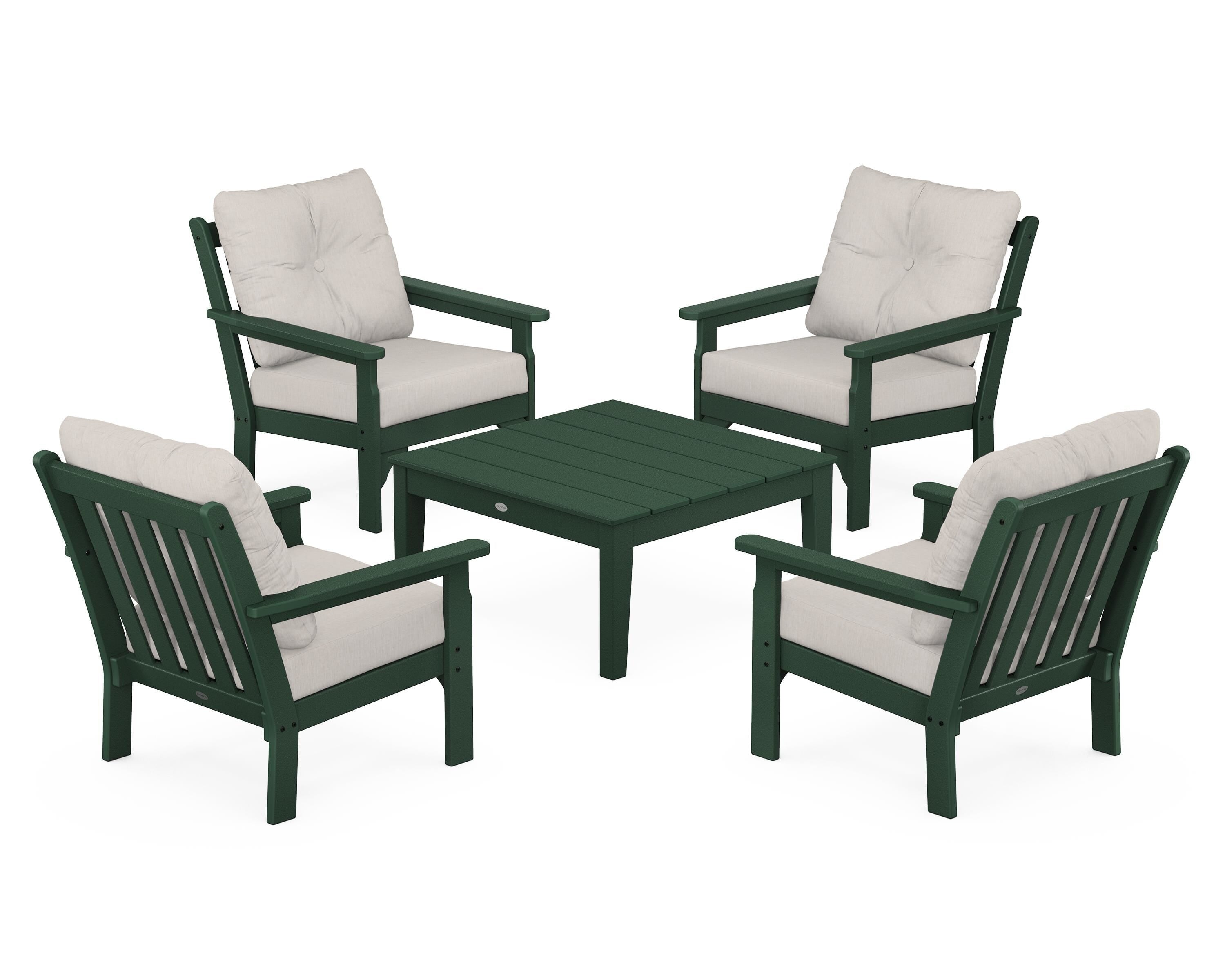 POLYWOOD Vineyard 5-Piece Deep Seating Conversation Set in Green / Cast Ash