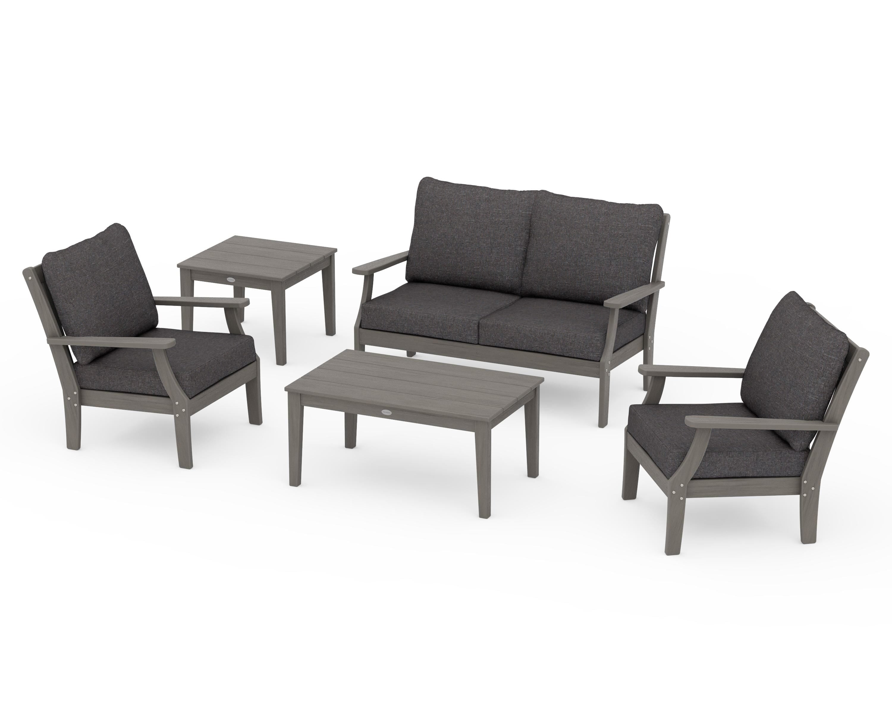 POLYWOOD Braxton 5-Piece Deep Seating Set in Driftwood / Ash Charcoal