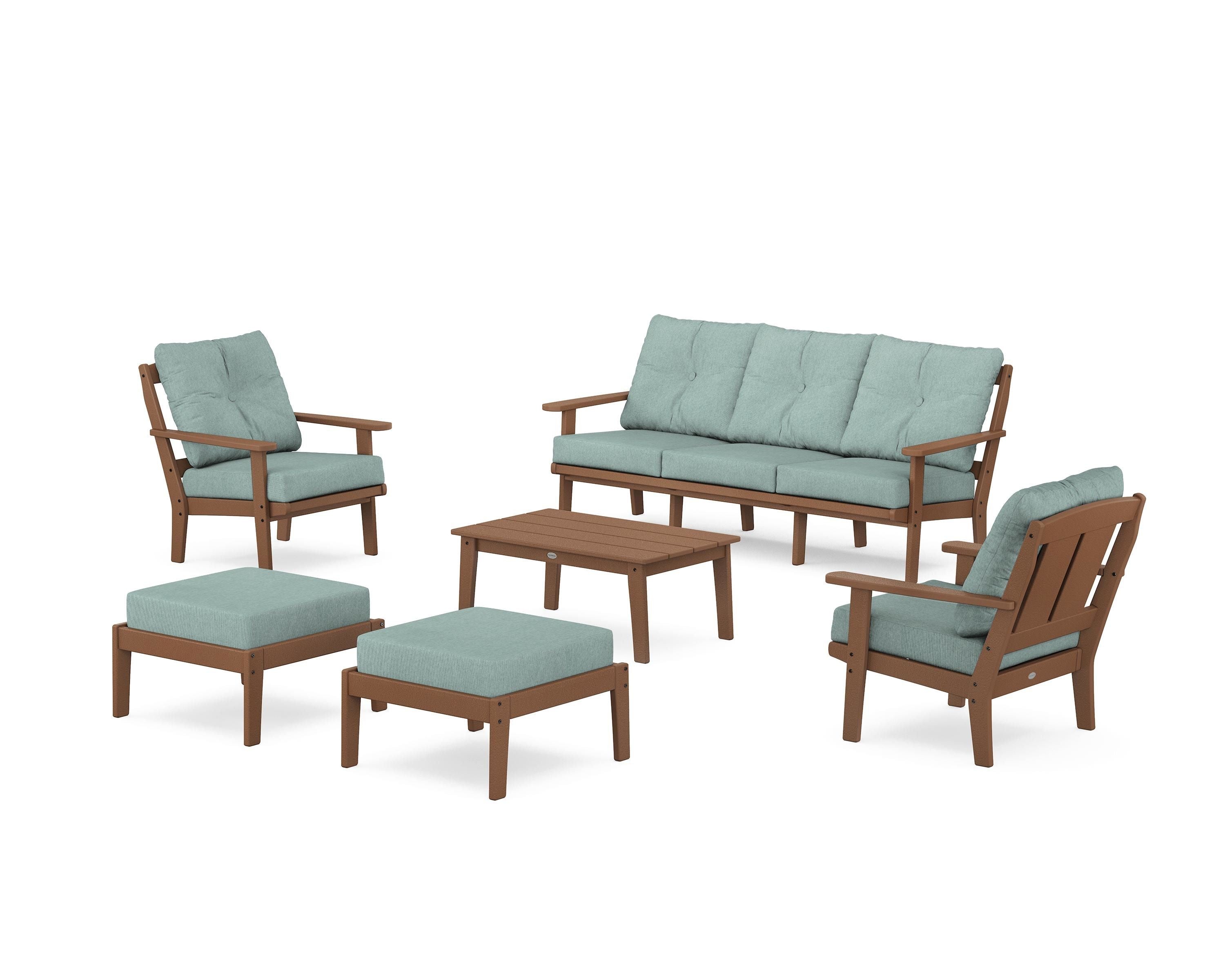 POLYWOOD Mission 6-Piece Lounge Sofa Set in Teak / Glacier Spa