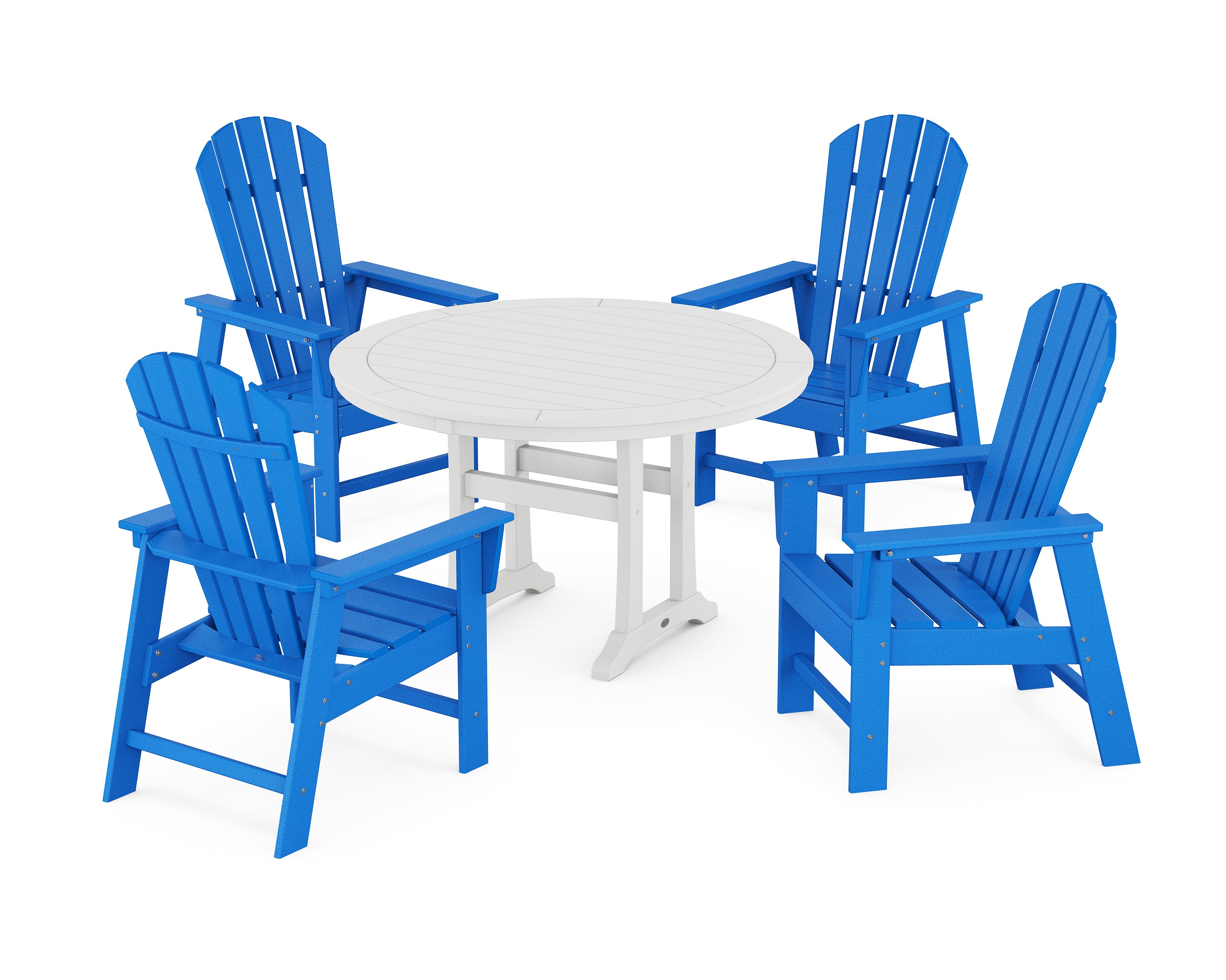 POLYWOOD® South Beach 5-Piece Round Dining Set with Trestle Legs in Pacific Blue / White