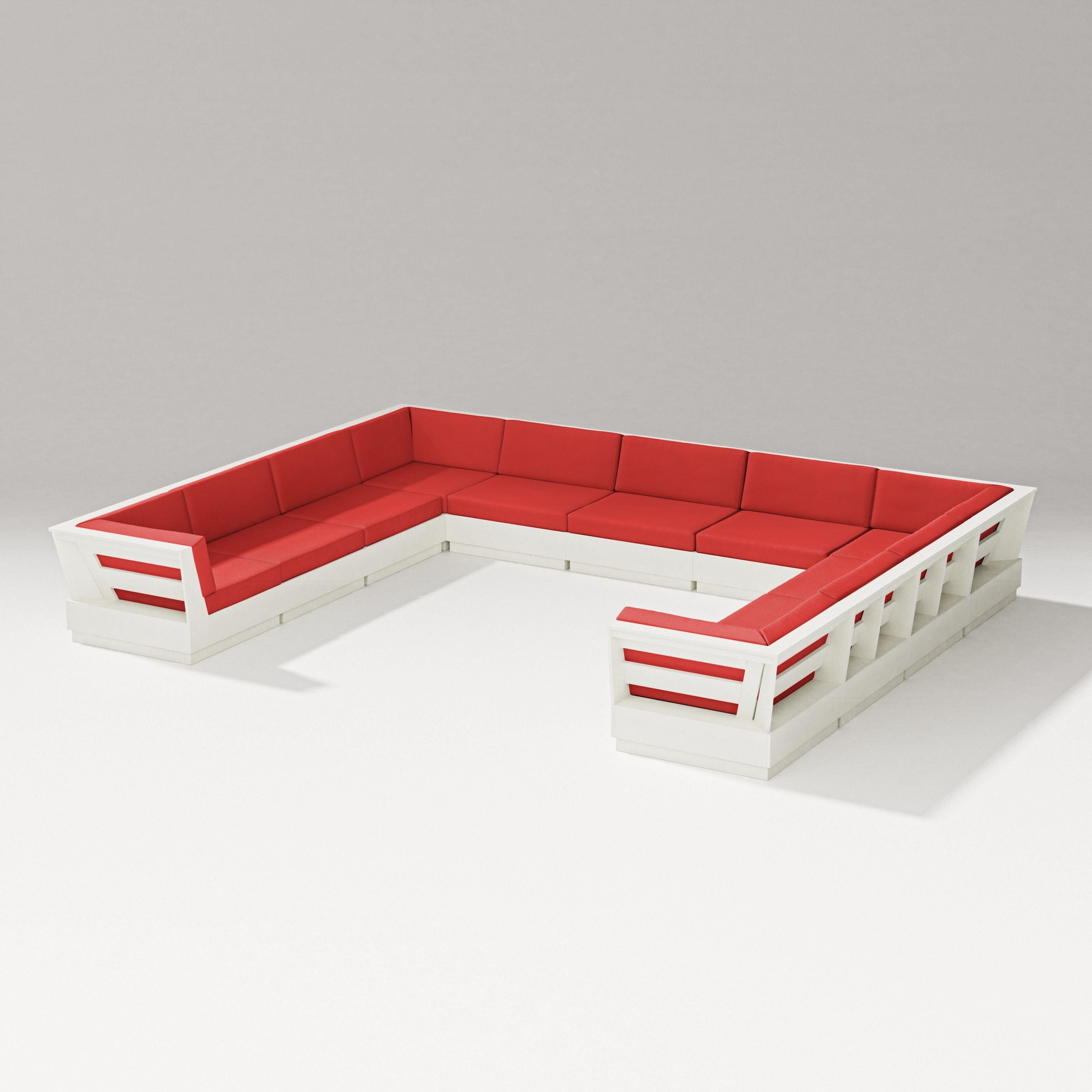 PW Designer Series Elevate Large U-Shaped Sectional in Vintage White / Crimson Linen