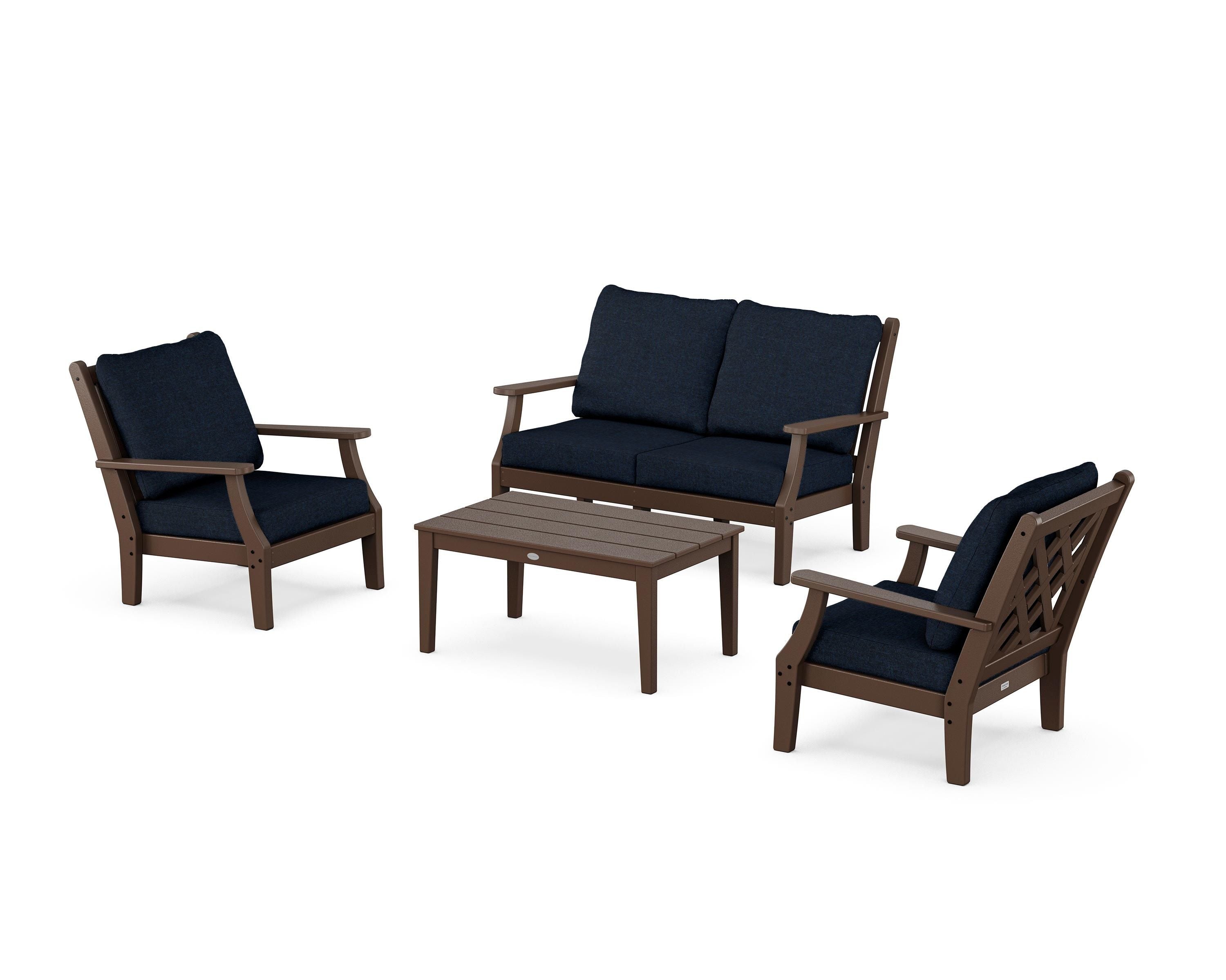 Country Living Wovendale 4-Piece Deep Seating Set with Loveseat in Mahogany / Marine Indigo