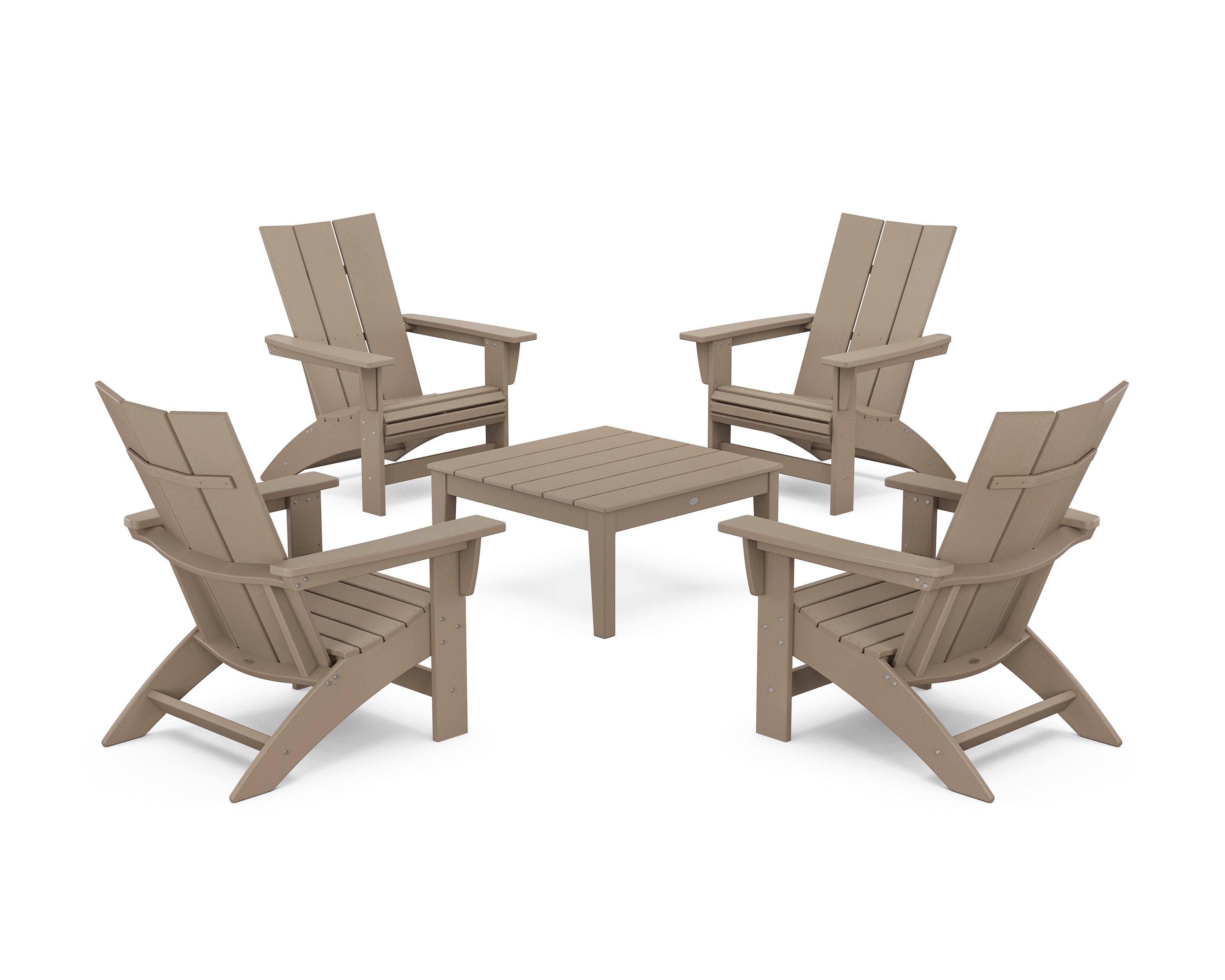 POLYWOOD® 5-Piece Modern Grand Adirondack Chair Conversation Group in Vintage Sahara