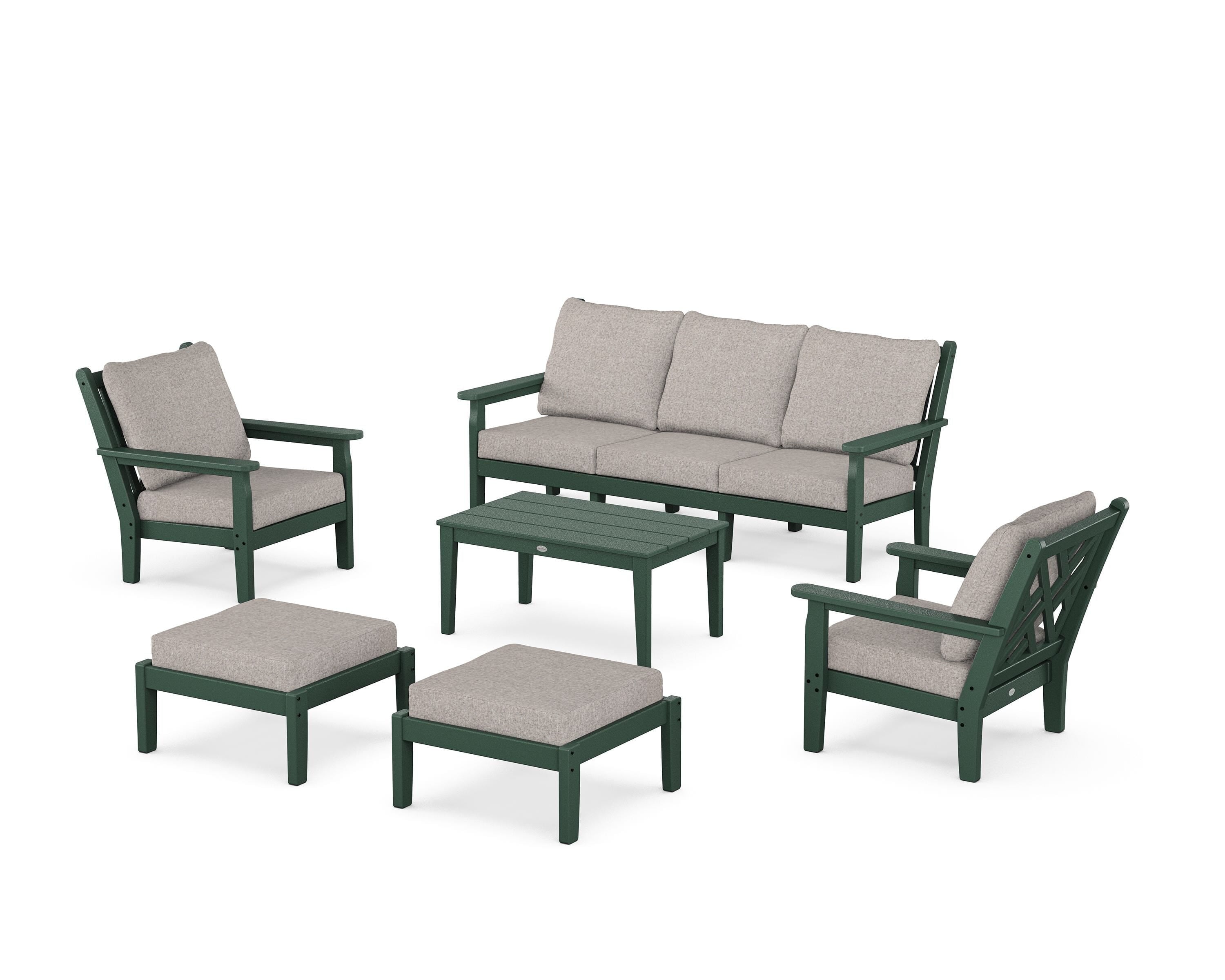 POLYWOOD Chippendale 6-Piece Lounge Sofa Set in Green / Weathered Tweed