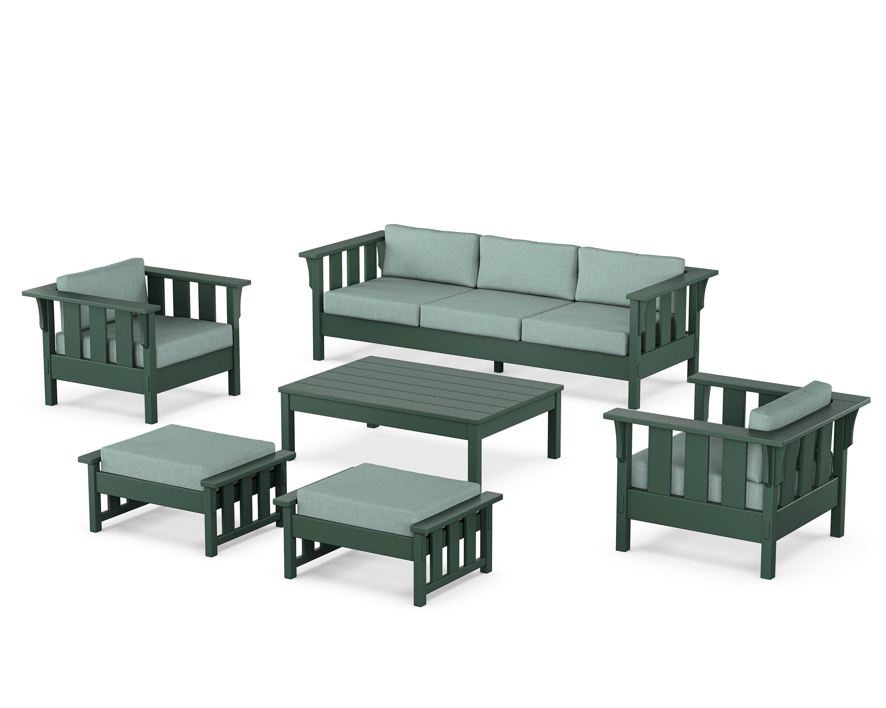 Martha Stewart by POLYWOOD Acadia 6-Piece Lounge Sofa Set in Green / Glacier Spa