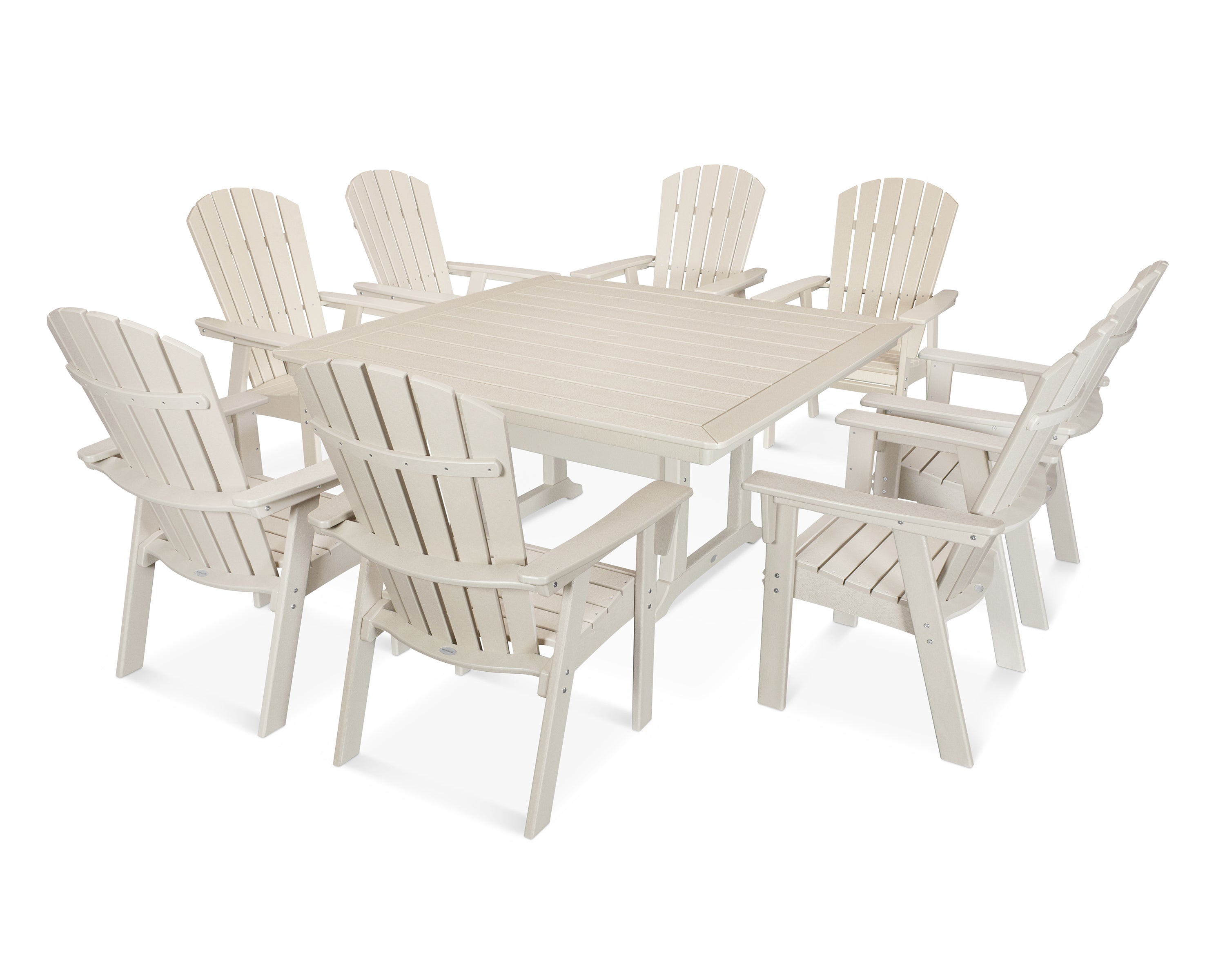 POLYWOOD® Nautical Adirondack 9-Piece Trestle Dining Set in Sand