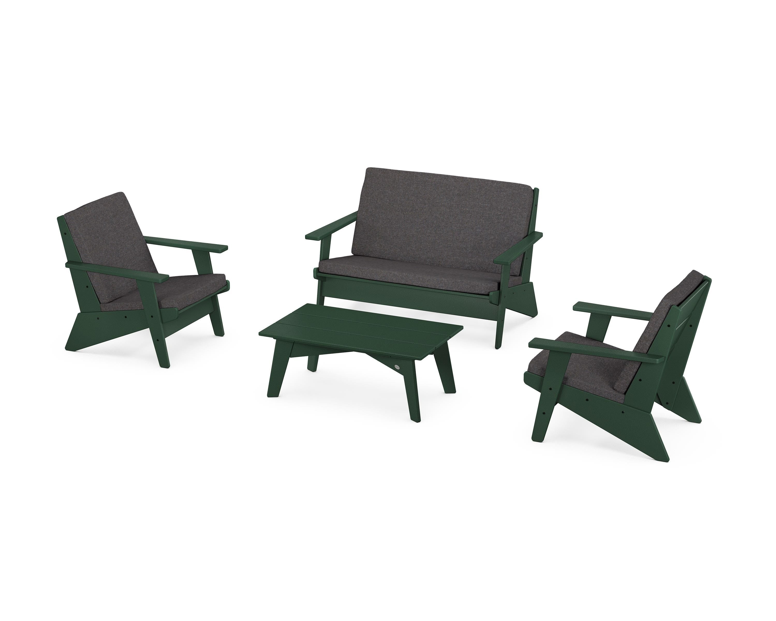 POLYWOOD Riviera Modern Lounge 4-Piece Set in Green / Ash Charcoal