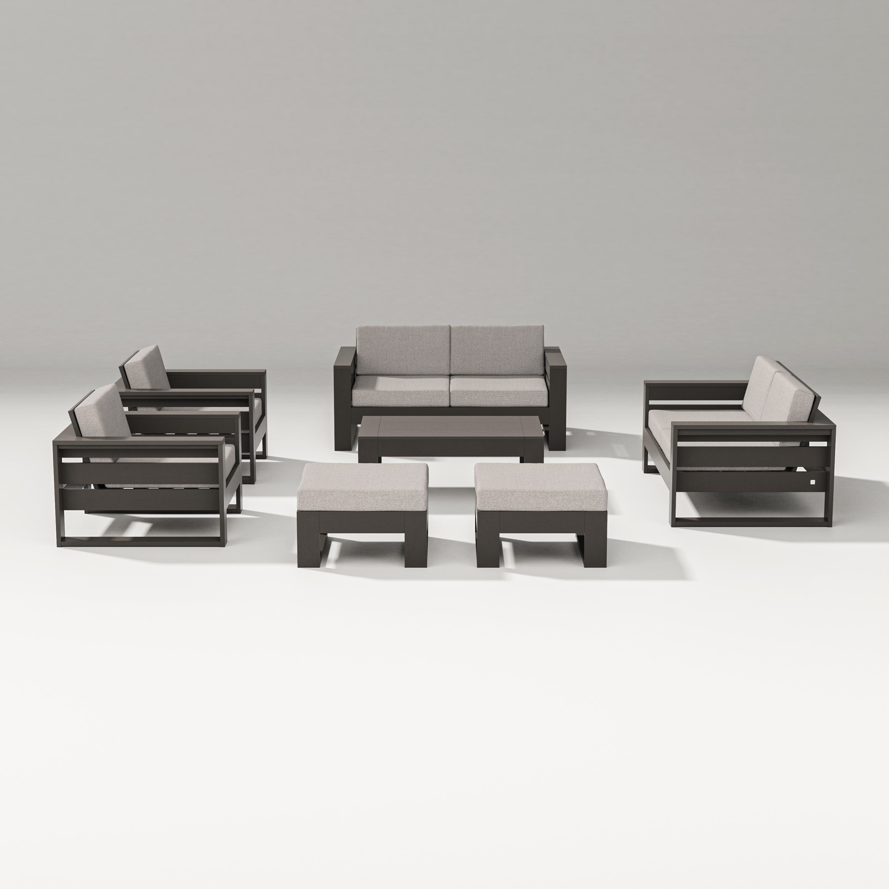PW Designer Series Latitude 7-Piece Lounge Loveseat Set in Vintage Coffee / Weathered Tweed