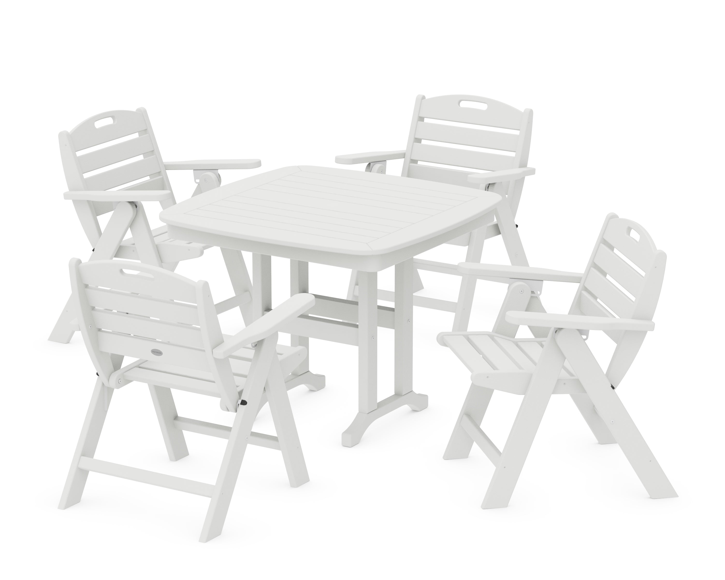 POLYWOOD Nautical Folding Lowback Chair 5-Piece Dining Set in Vintage White