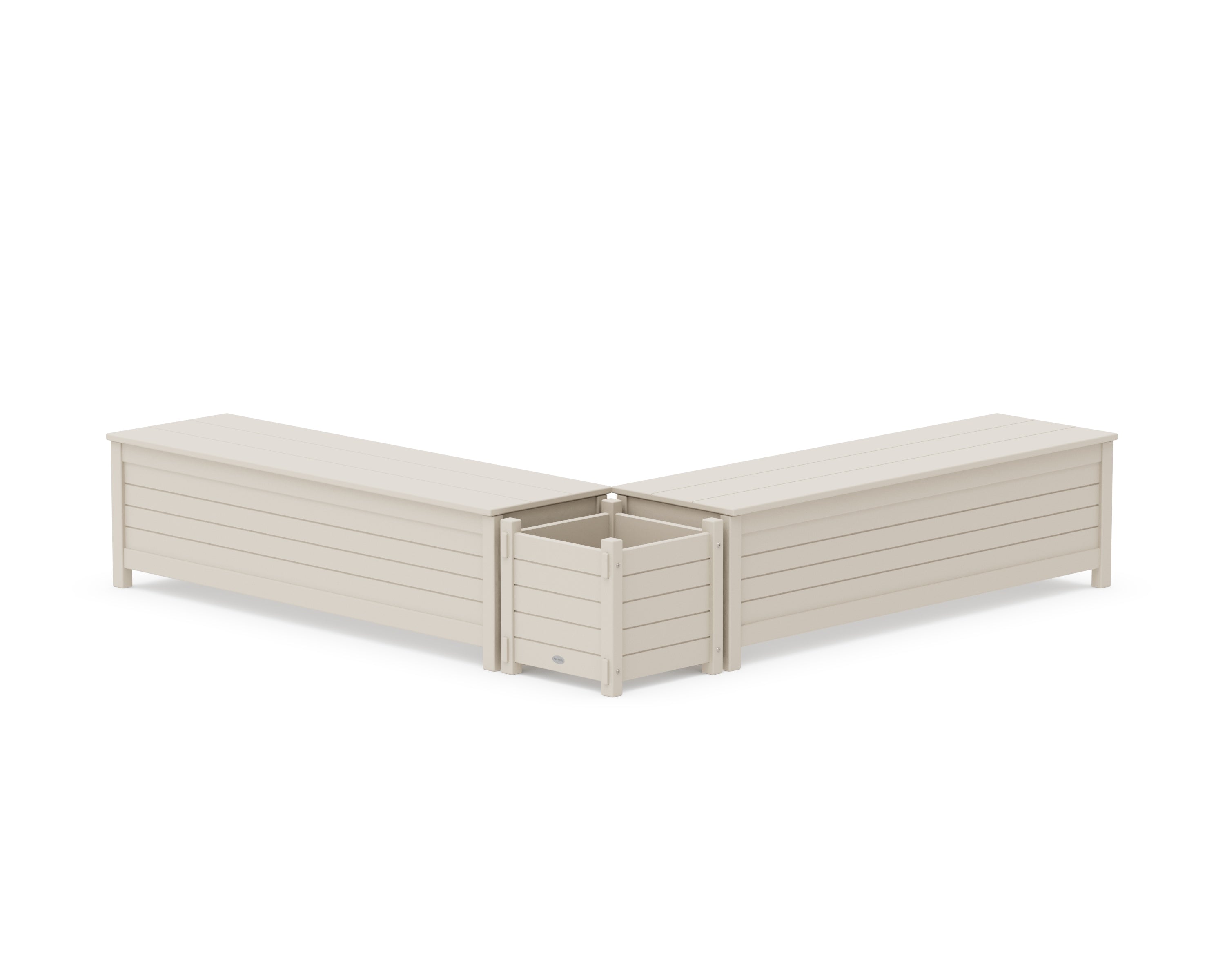 POLYWOOD 60" Nautical L- Shaped Planter Storage Bench Set in Sand