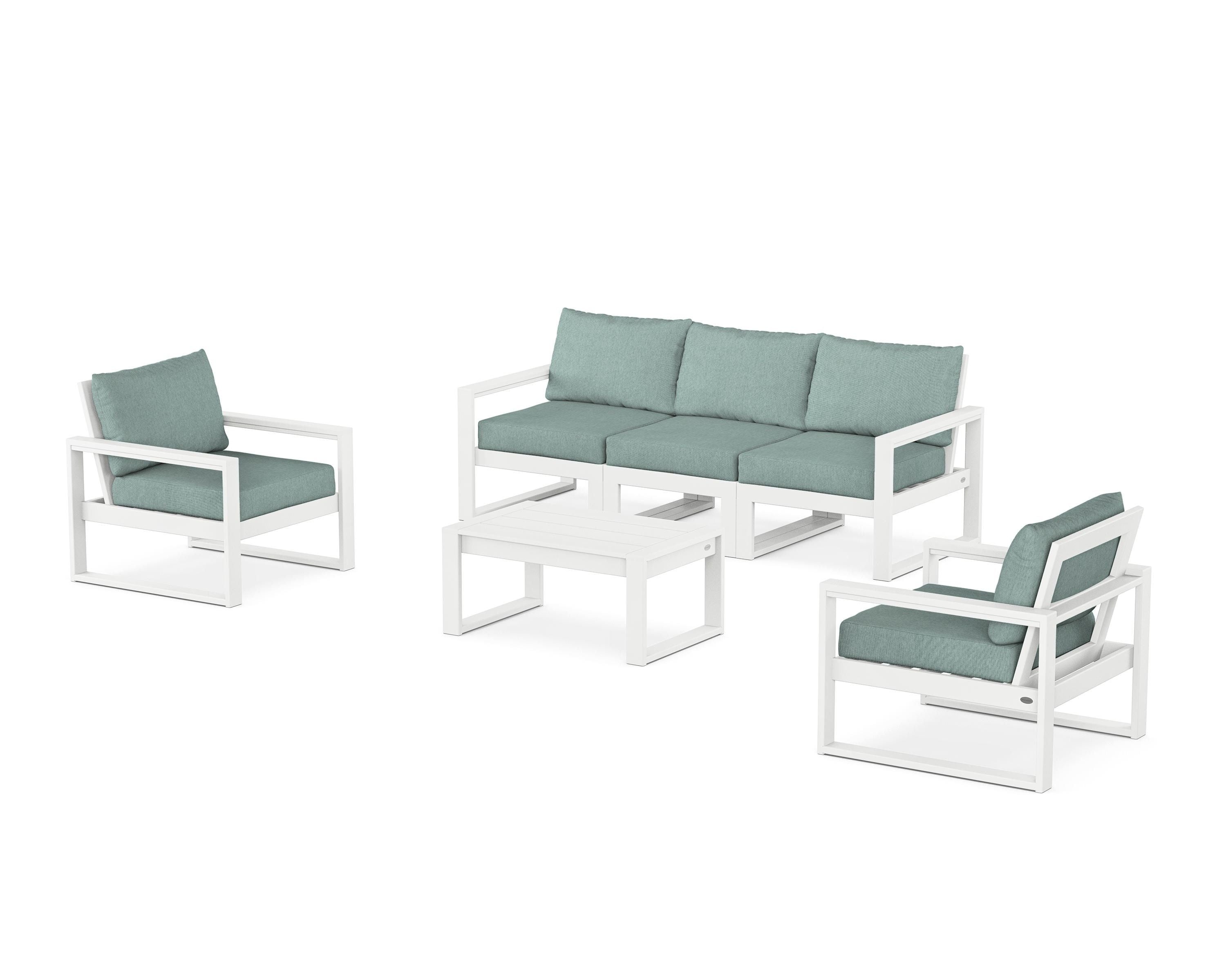POLYWOOD EDGE Sectional 4-Piece Deep Seating Set with Sofa in White / Glacier Spa