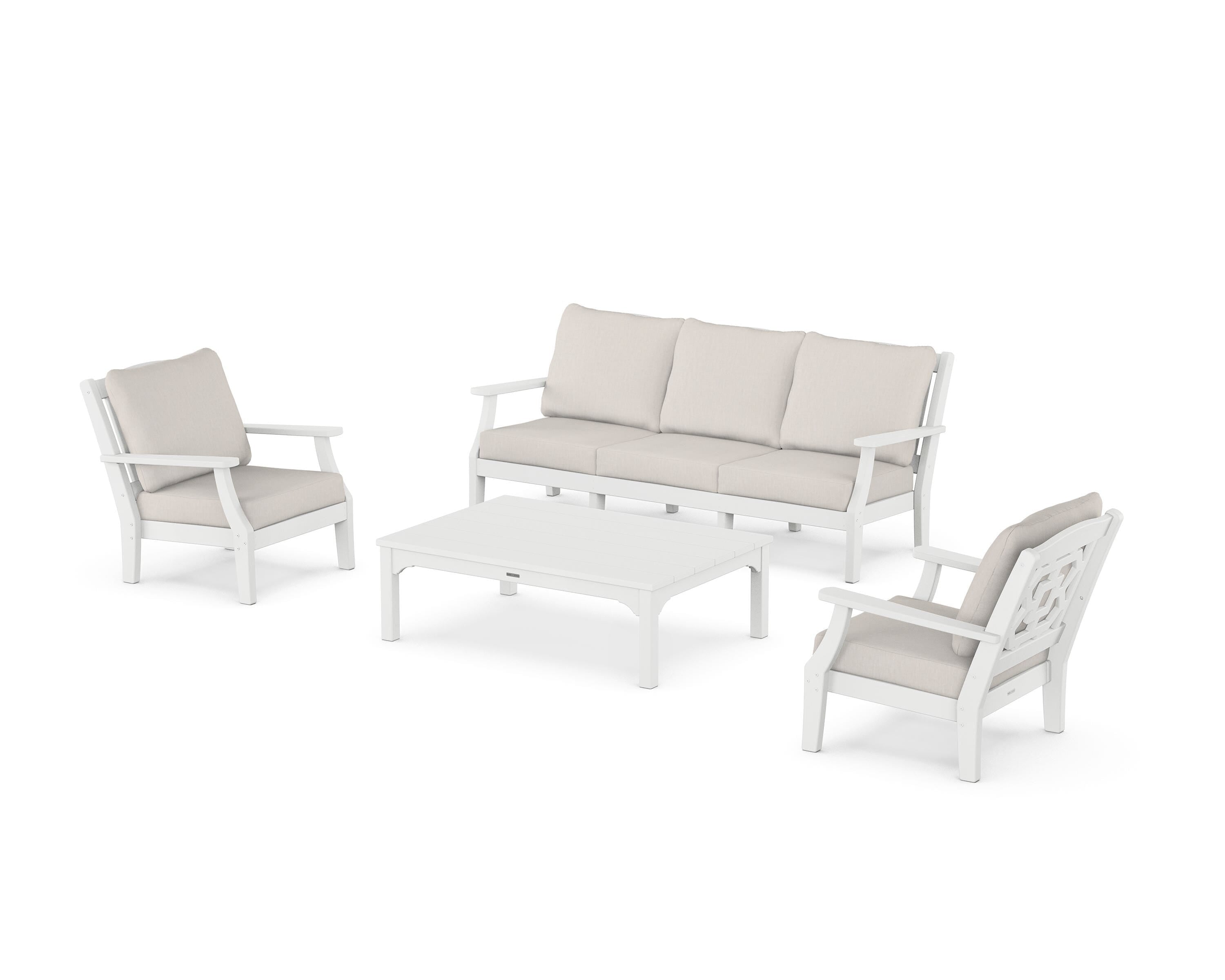 Martha Stewart by POLYWOOD Chinoiserie 4-Piece Deep Seating Set with Sofa in White / Cast Ash