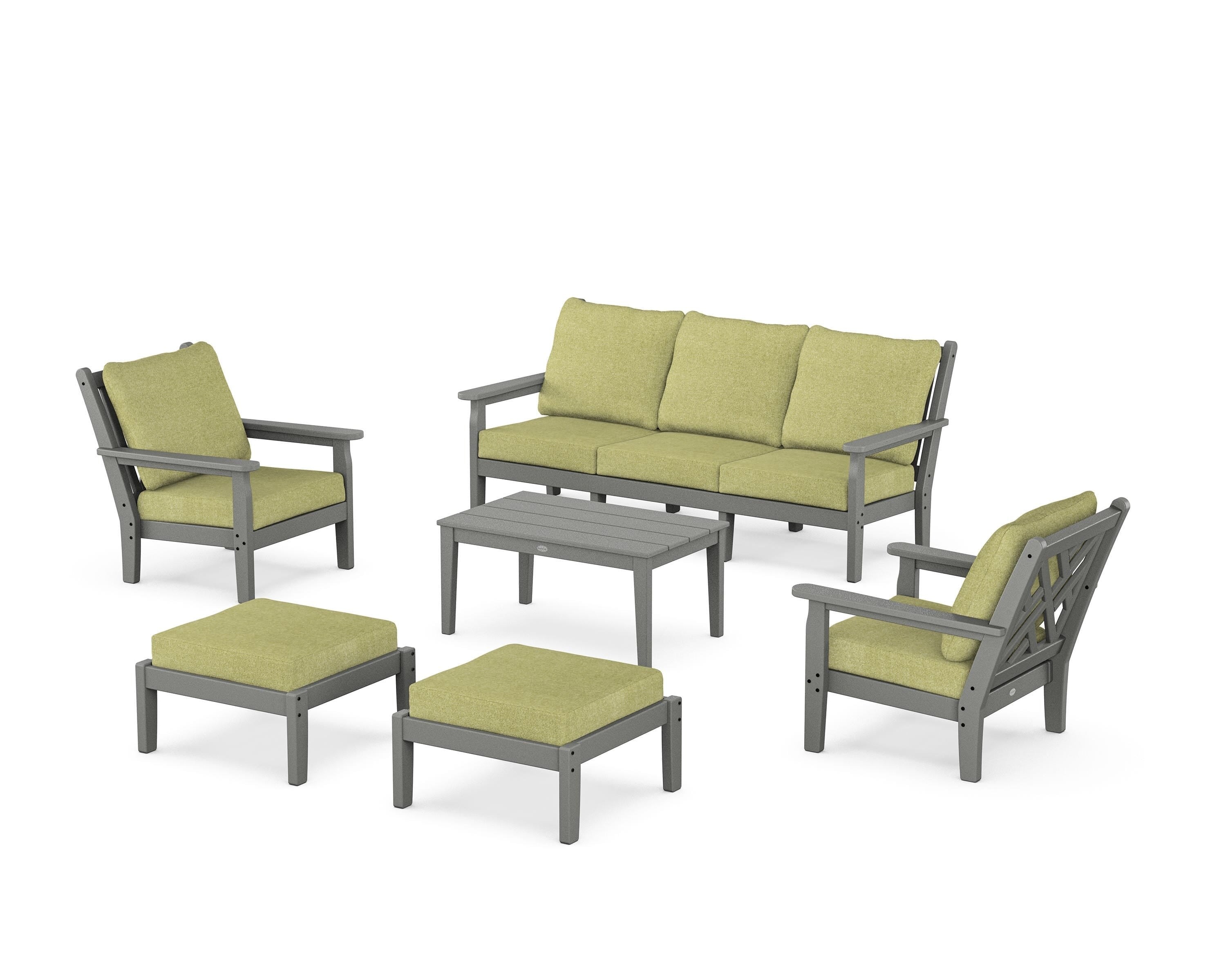 POLYWOOD Chippendale 6-Piece Lounge Sofa Set in Slate Grey / Chartreuse Boucle