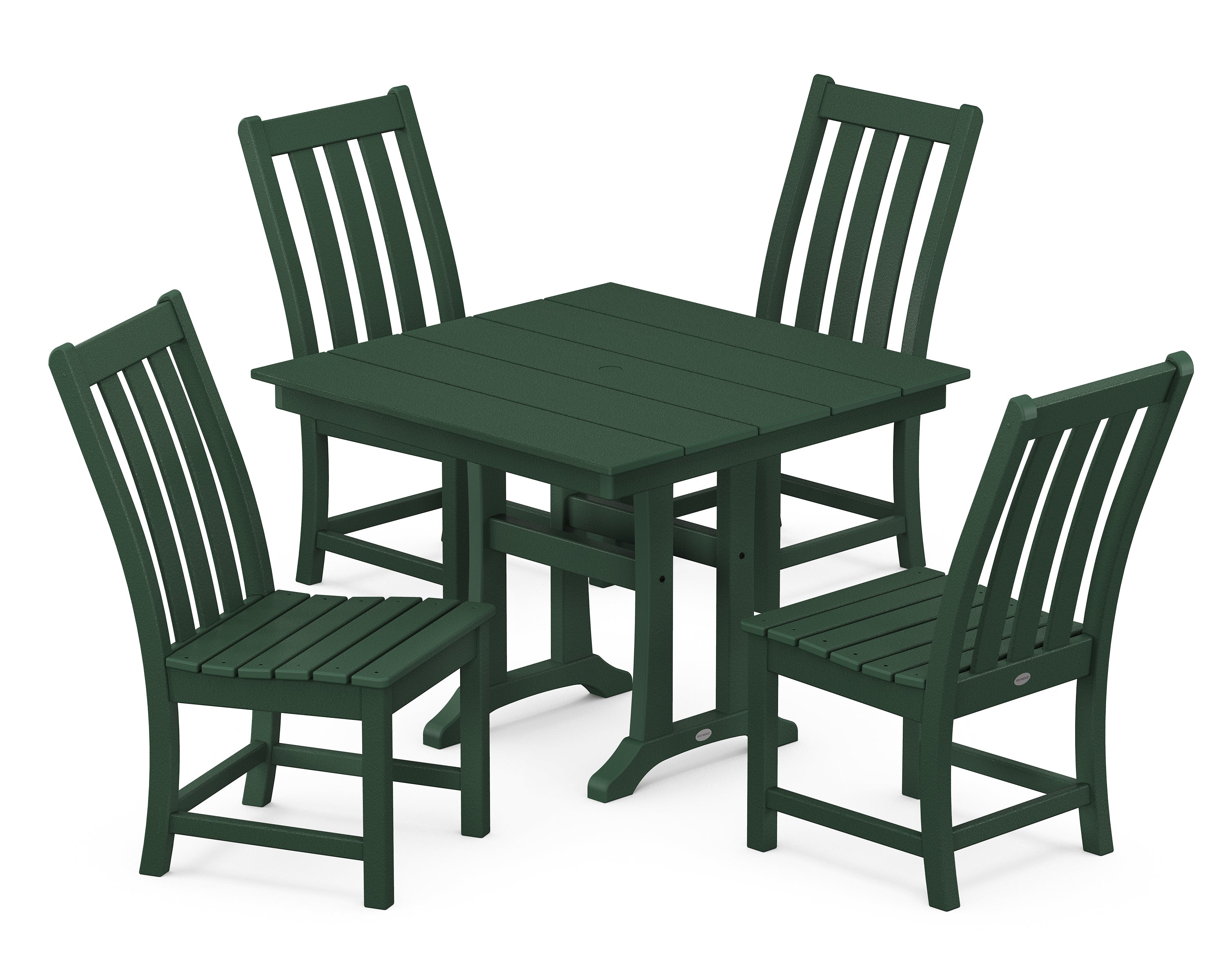 POLYWOOD® Vineyard 5-Piece Farmhouse Trestle Side Chair Dining Set in Green