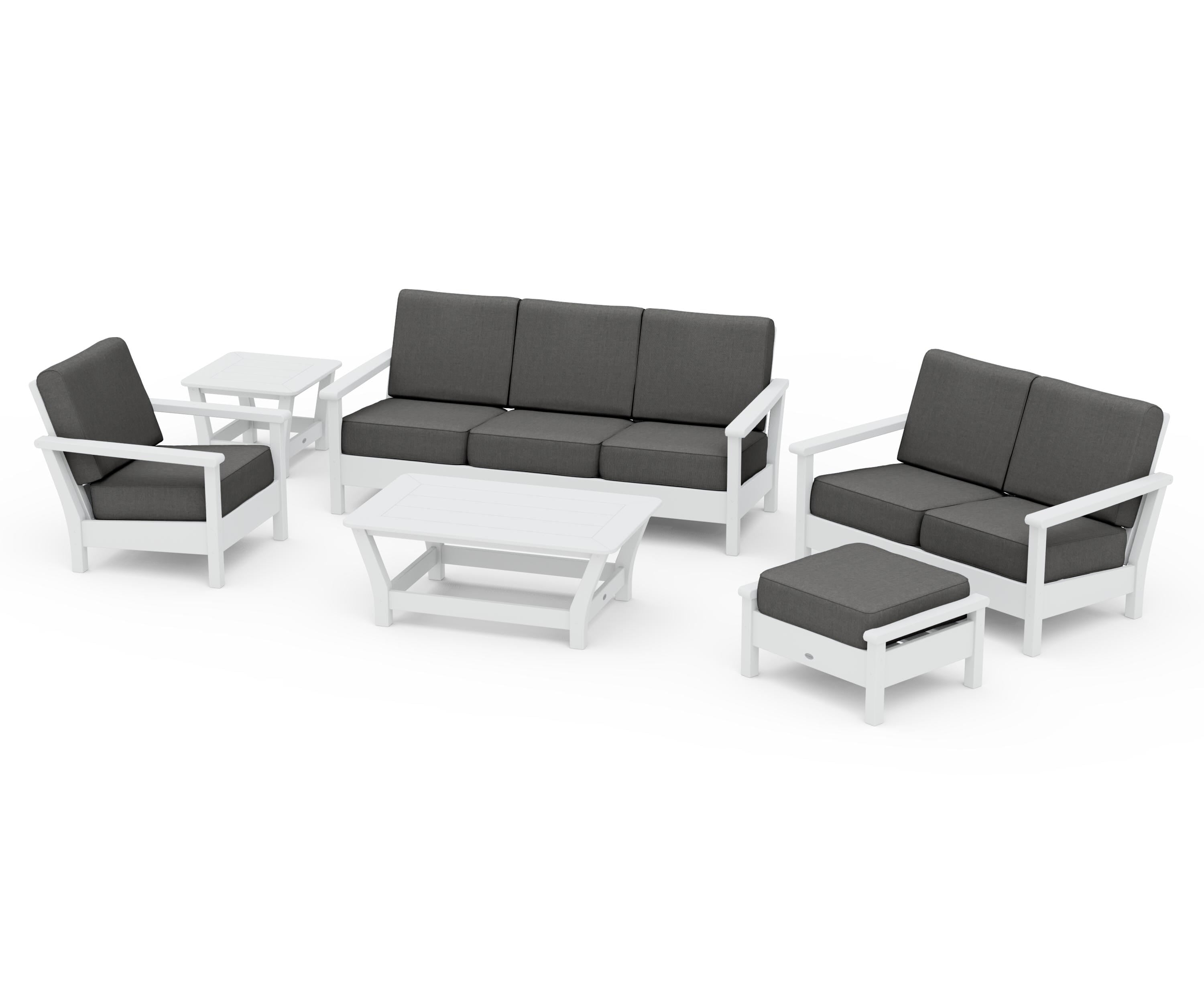 POLYWOOD Harbour 6-Piece Outdoor Living Set in White / Spectrum Carbon
