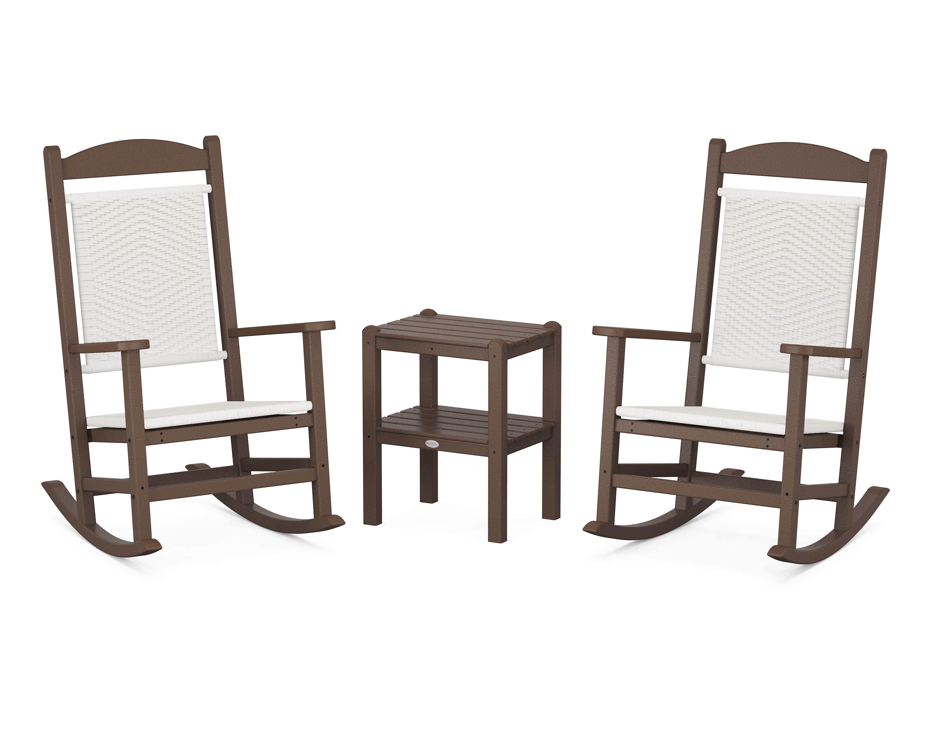 POLYWOOD® Presidential Woven Rocker 3-Piece Set in Mahogany / White Loom