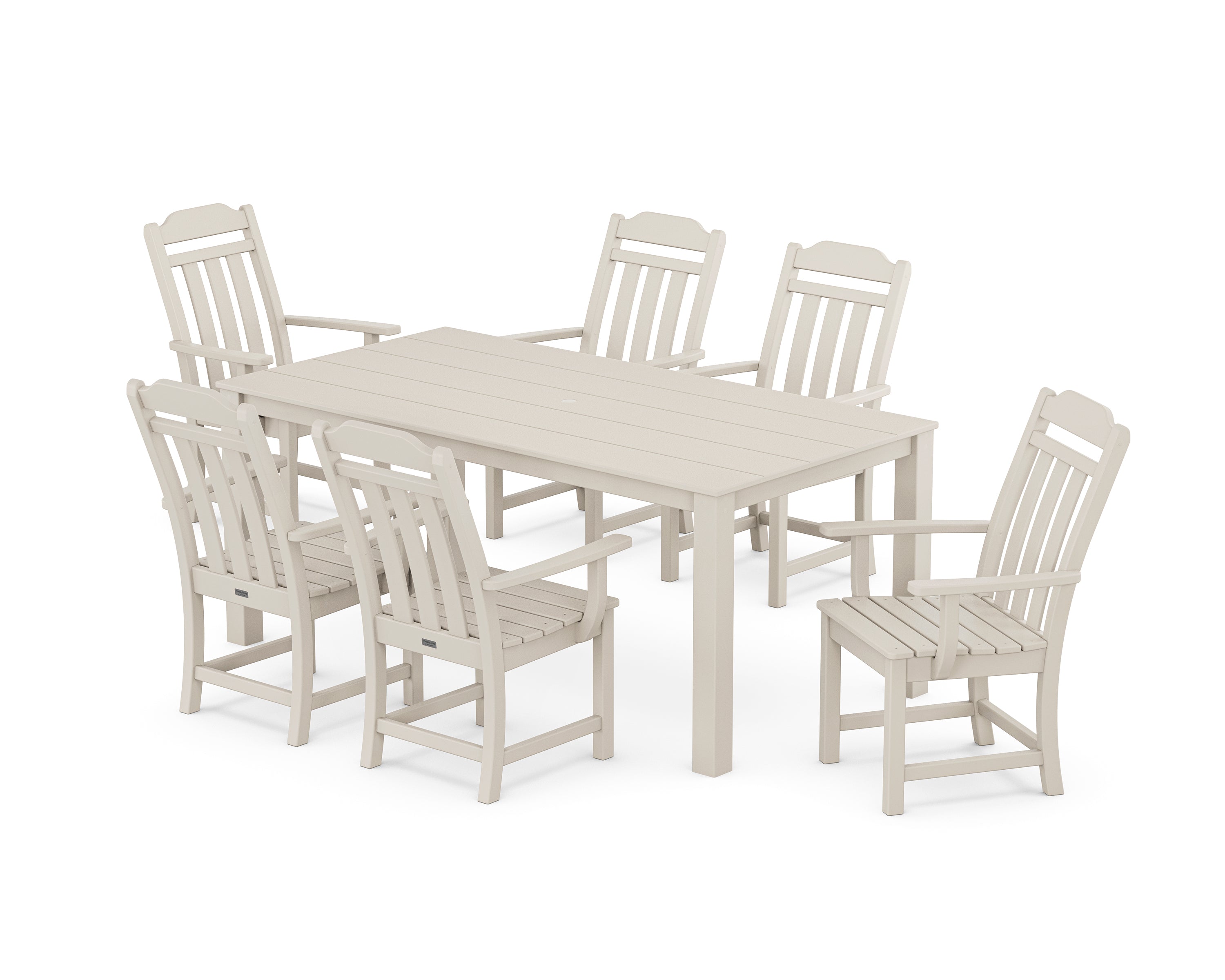 Polywood Country Living Arm Chair 7-Piece Parsons Dining Set in Sand