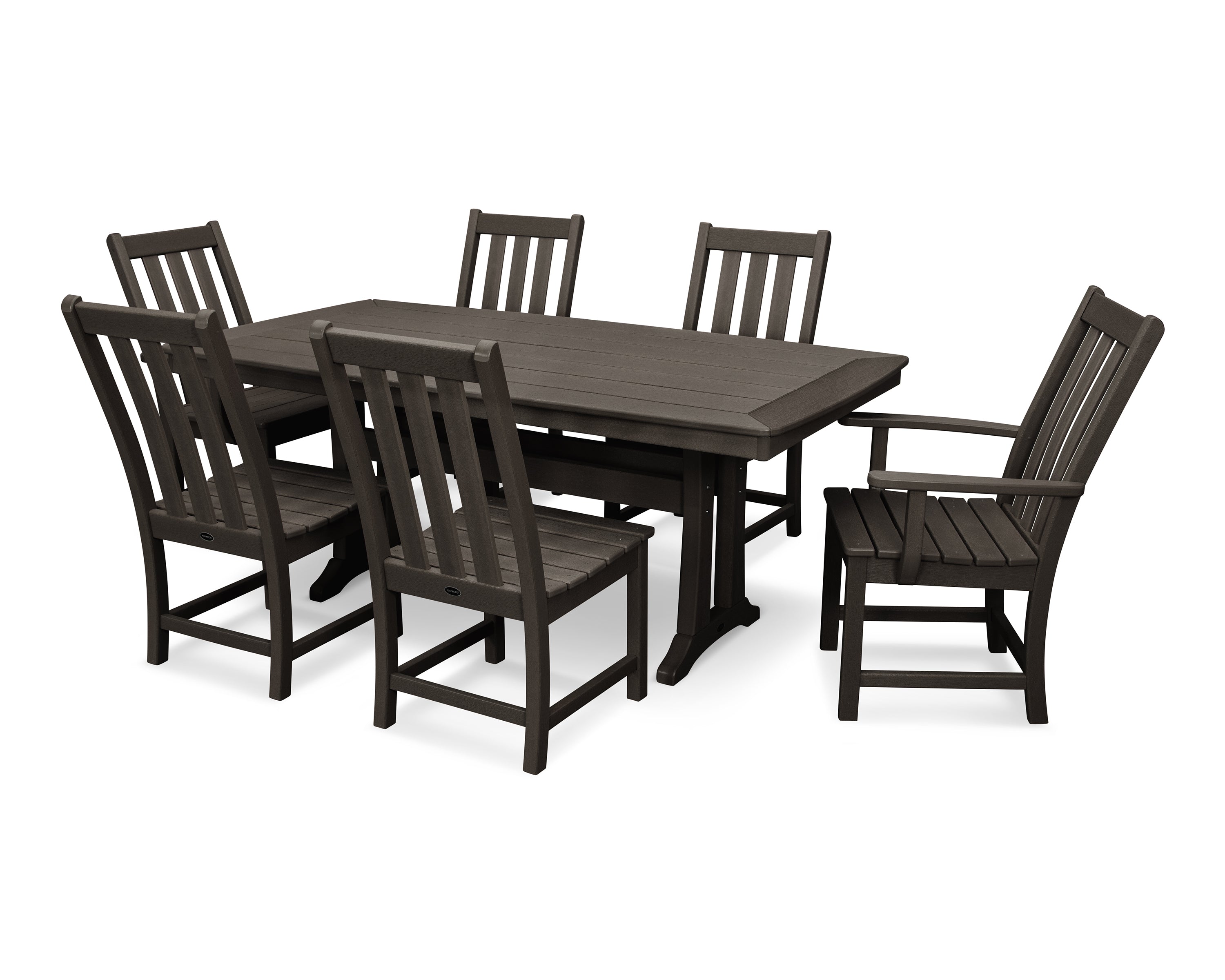 POLYWOOD® Vineyard 7-Piece Dining Set with Trestle Legs in Vintage Coffee