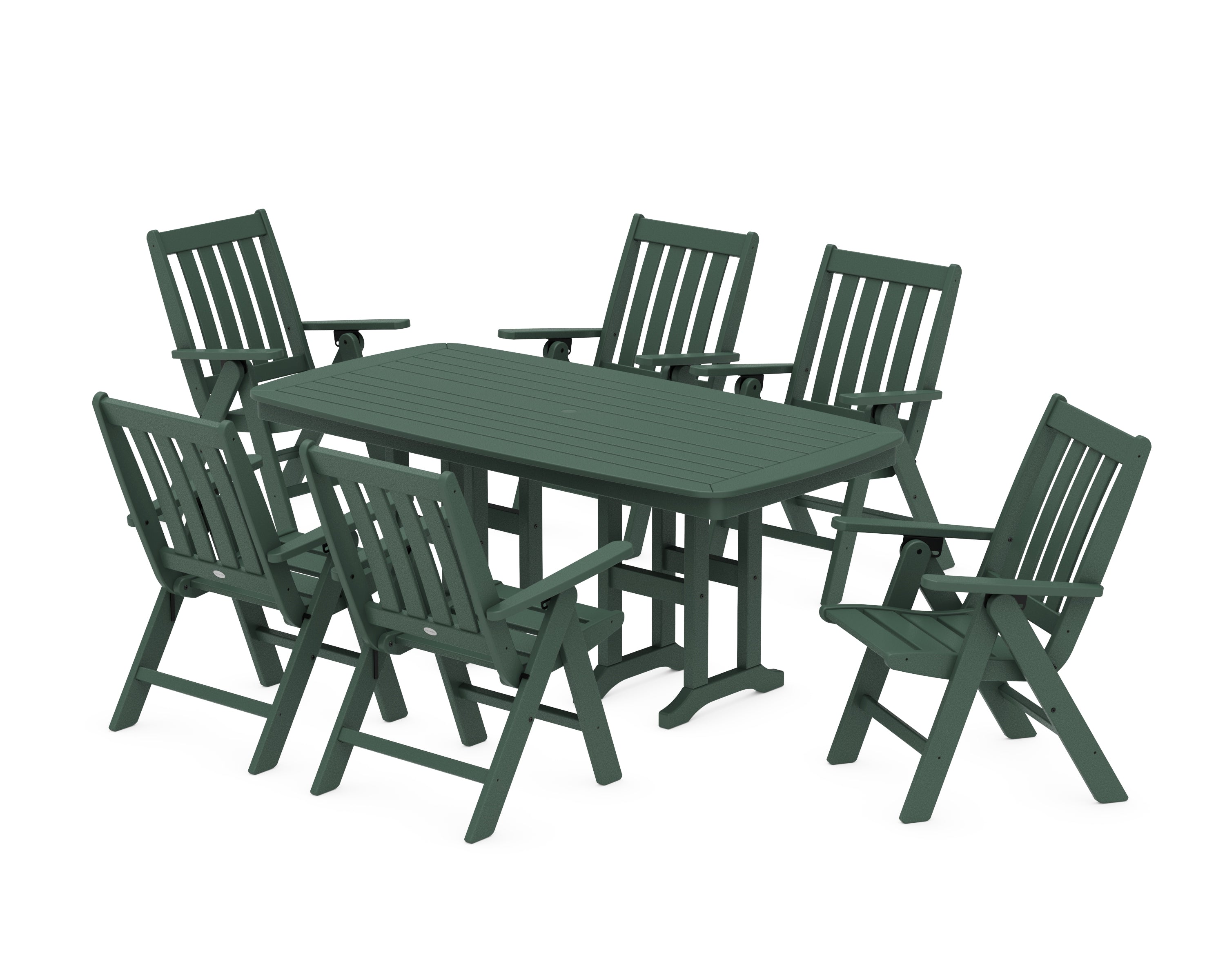POLYWOOD Vineyard Folding Chair 7-Piece Dining Set in Green