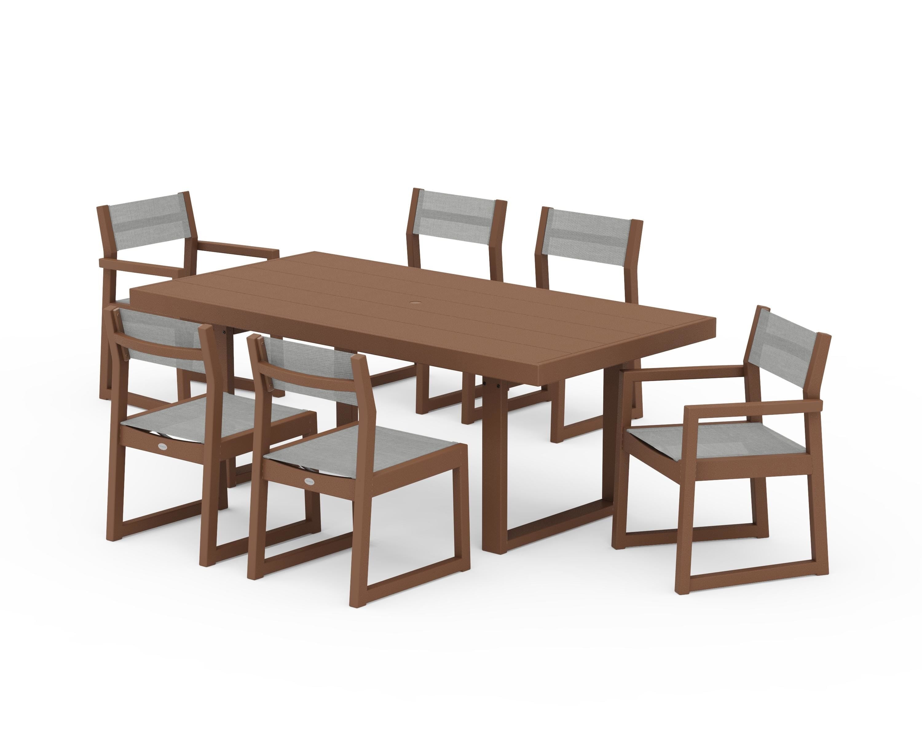 POLYWOOD EDGE Sling 7-Piece Dining Set in Teak / Metallic Sling