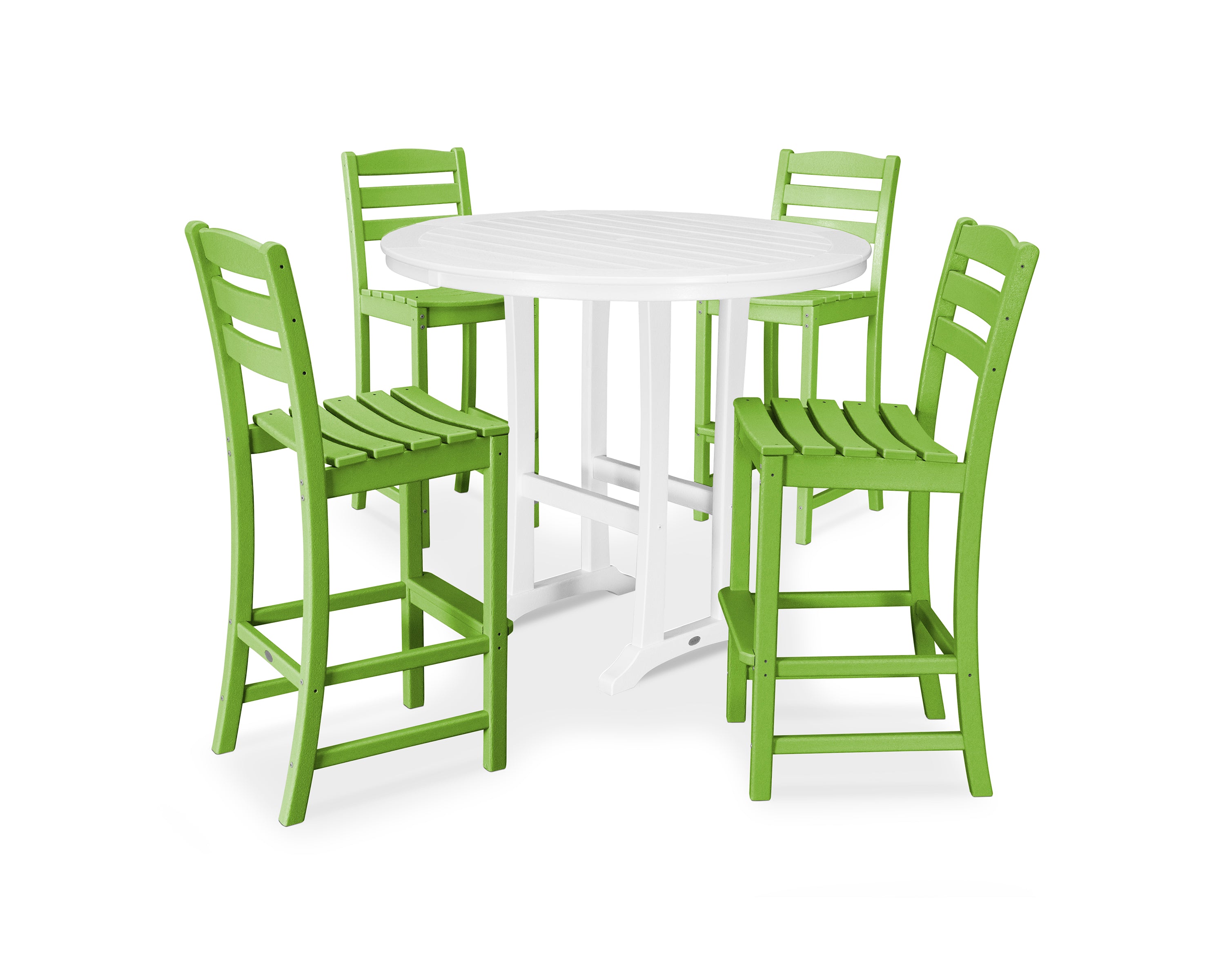 POLYWOOD® La Casa Café 5-Piece Side Chair Bar Dining Set in Lime / White