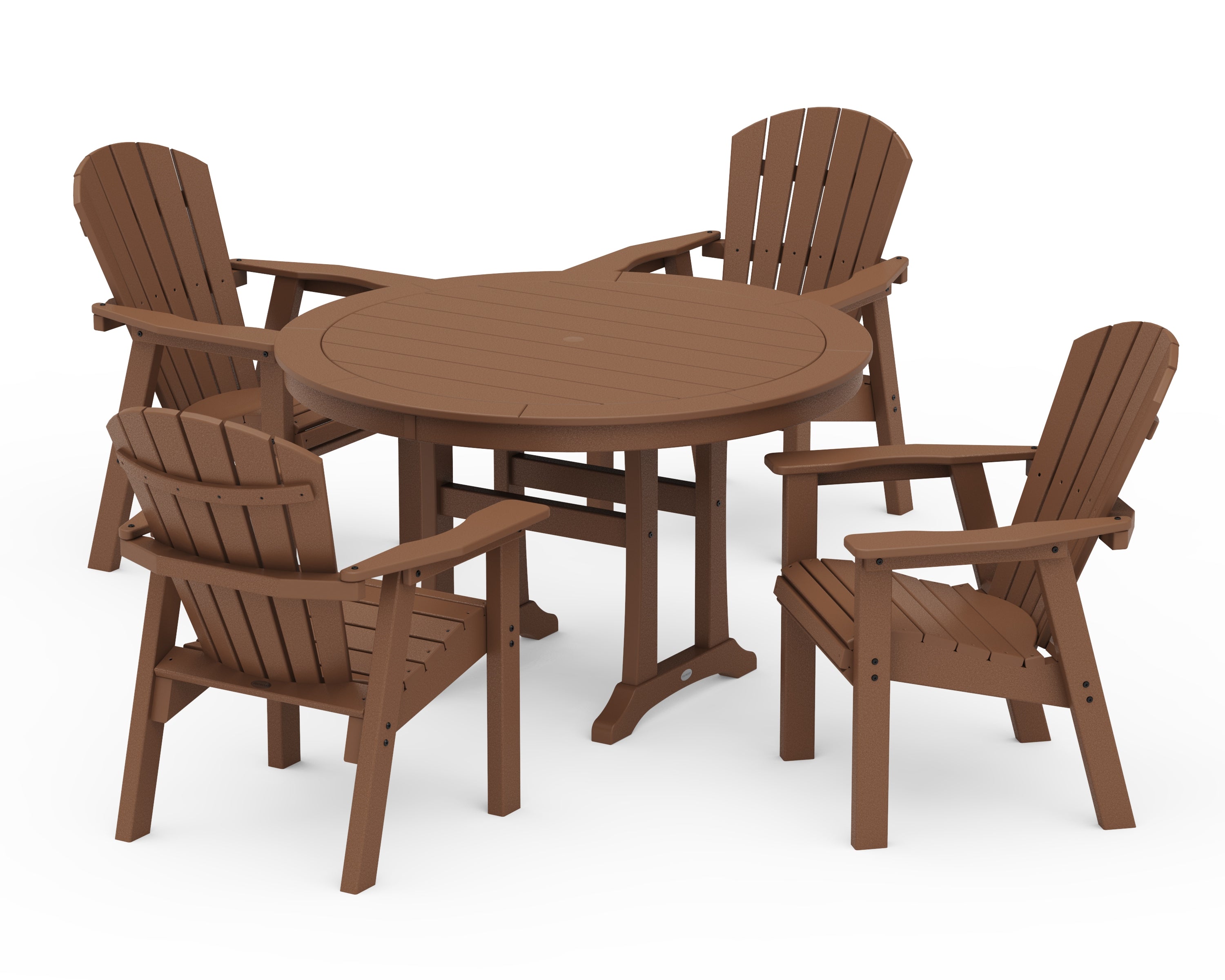 POLYWOOD Seashell 5-Piece Round Dining Set with Trestle Legs in Teak