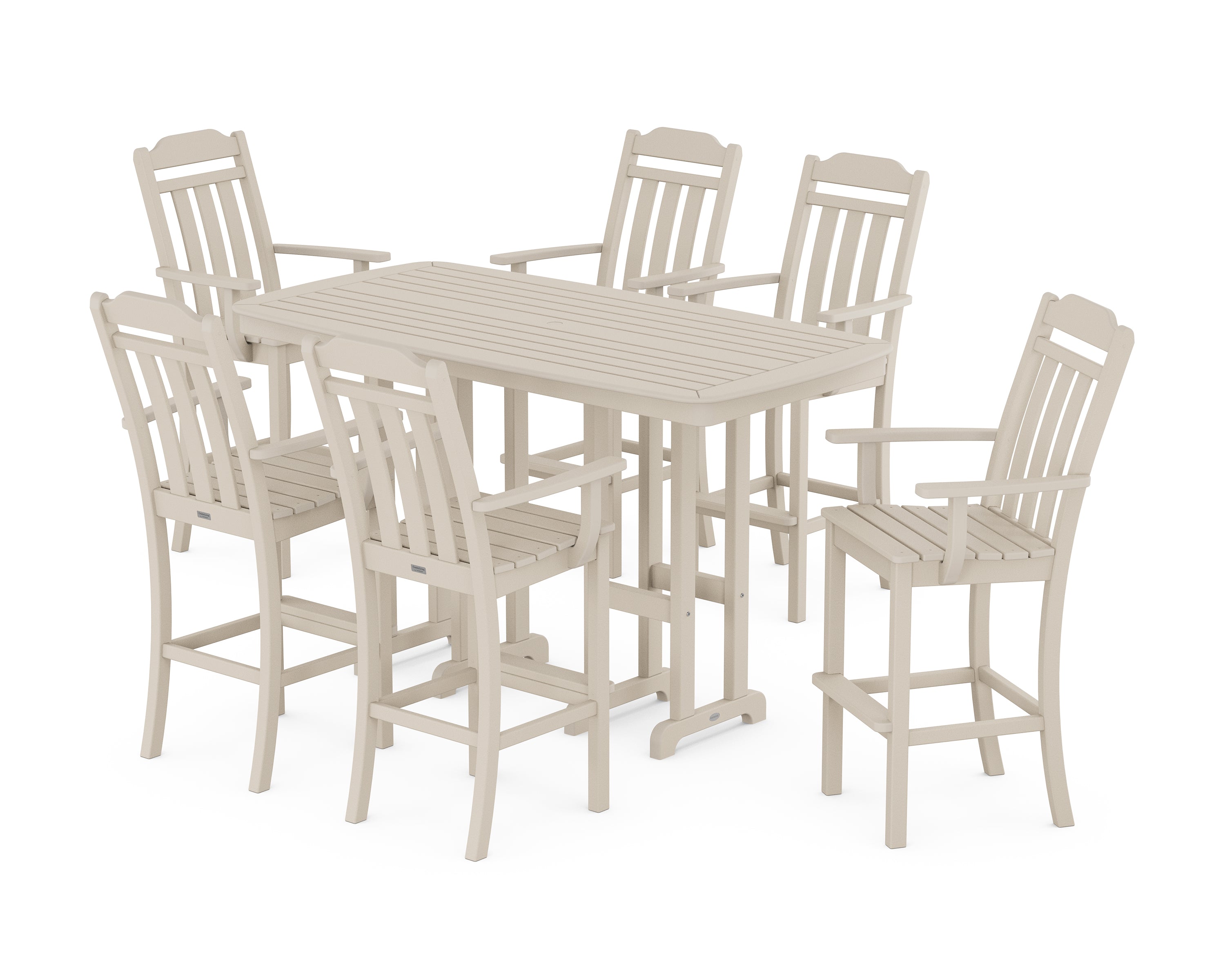 POLYWOOD Country Living Arm Chair 7-Piece Bar Set in Sand