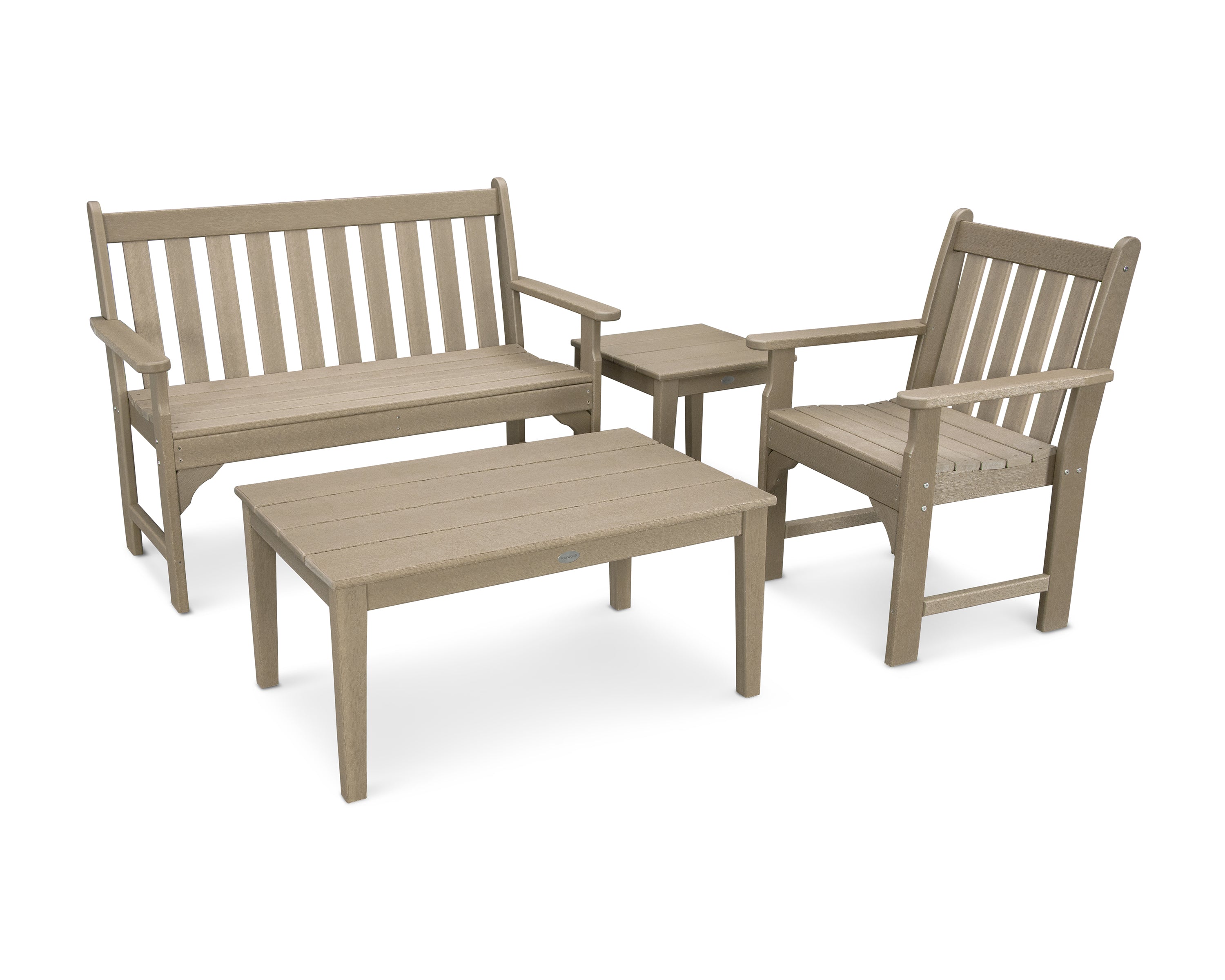 POLYWOOD Vineyard 4-Piece Bench Seating Set in Vintage Sahara