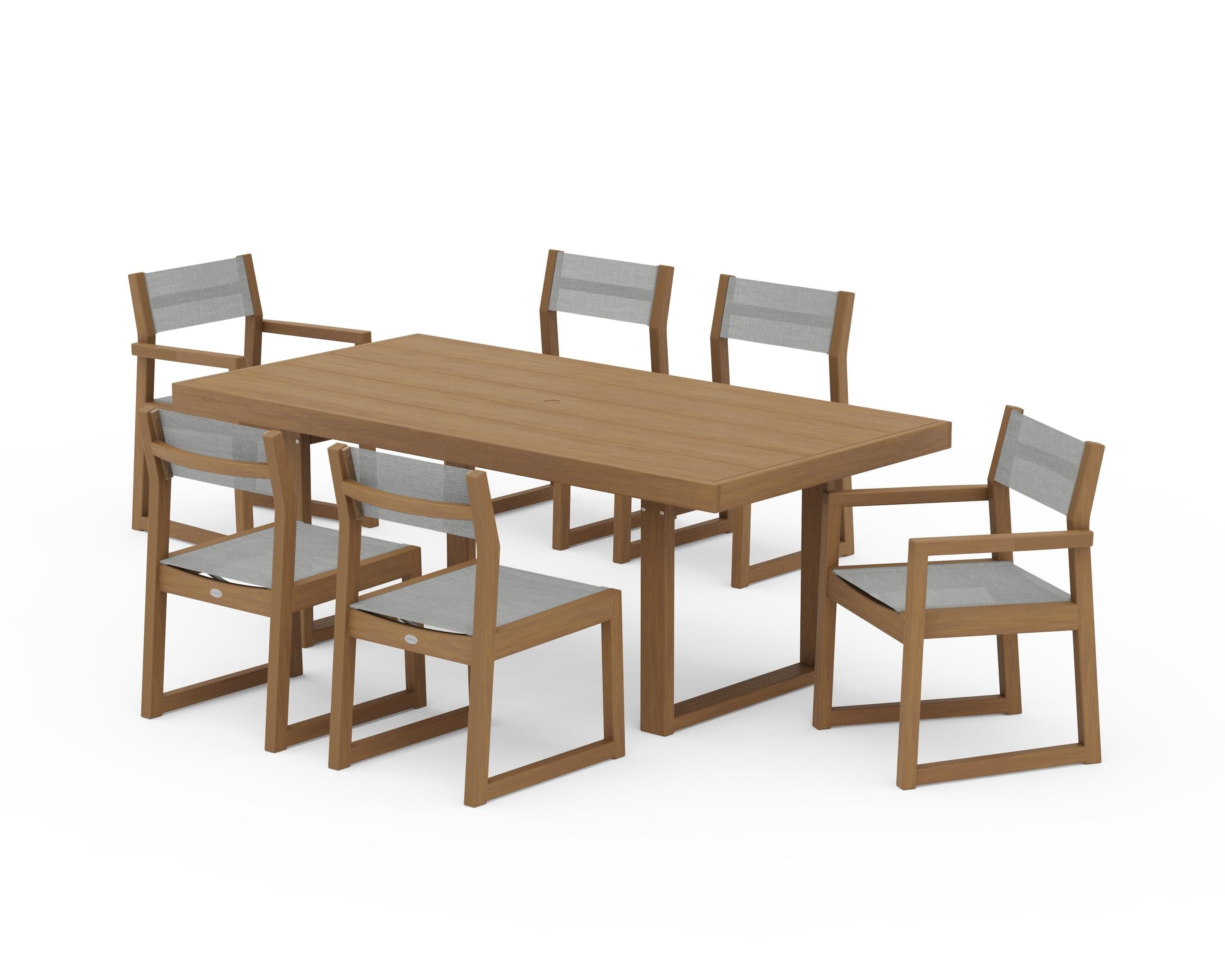 POLYWOOD EDGE Sling 7-Piece Dining Set in Natural / Metallic Sling