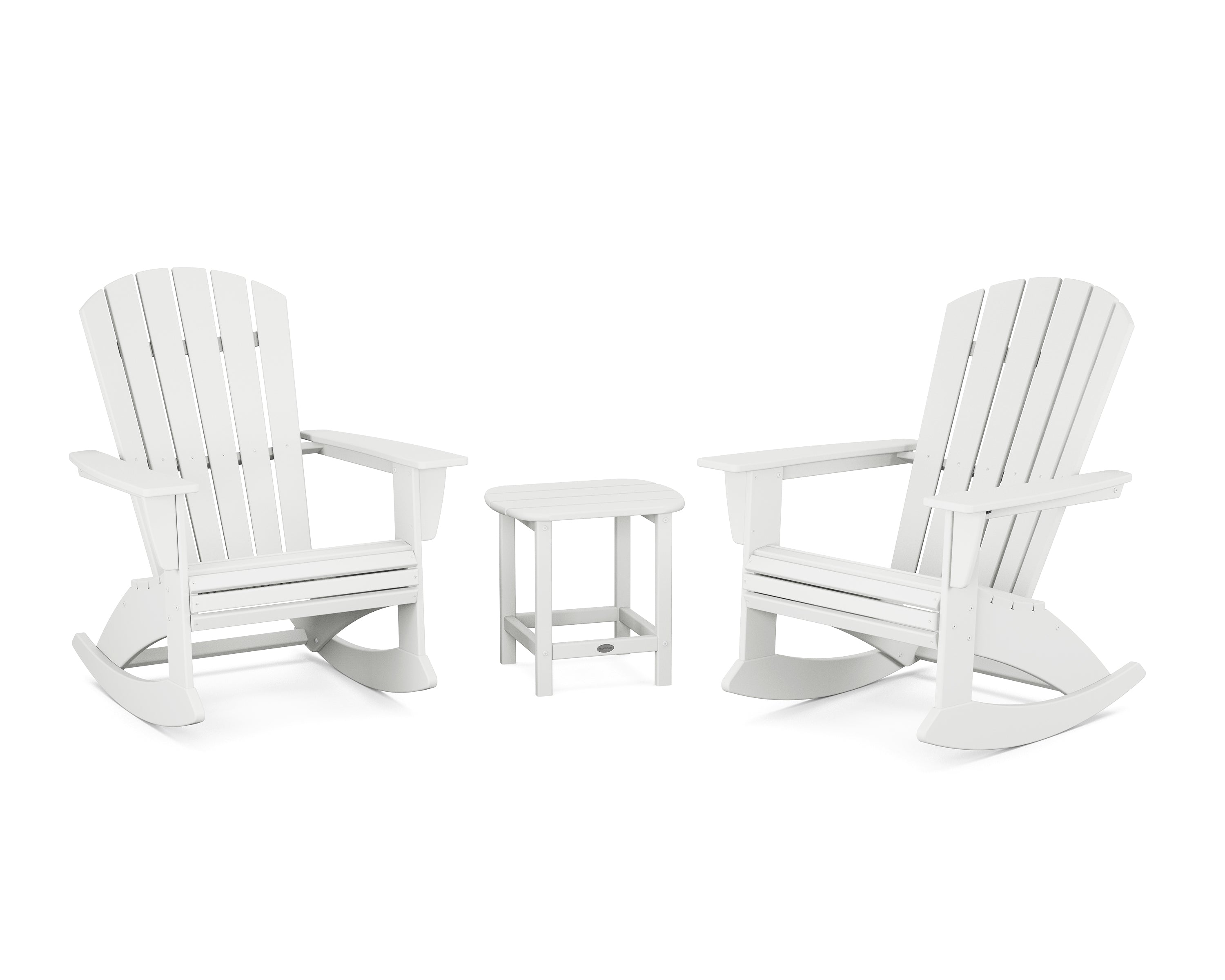 POLYWOOD® Nautical Curveback 3-Piece Adirondack Rocking Chair Set in White