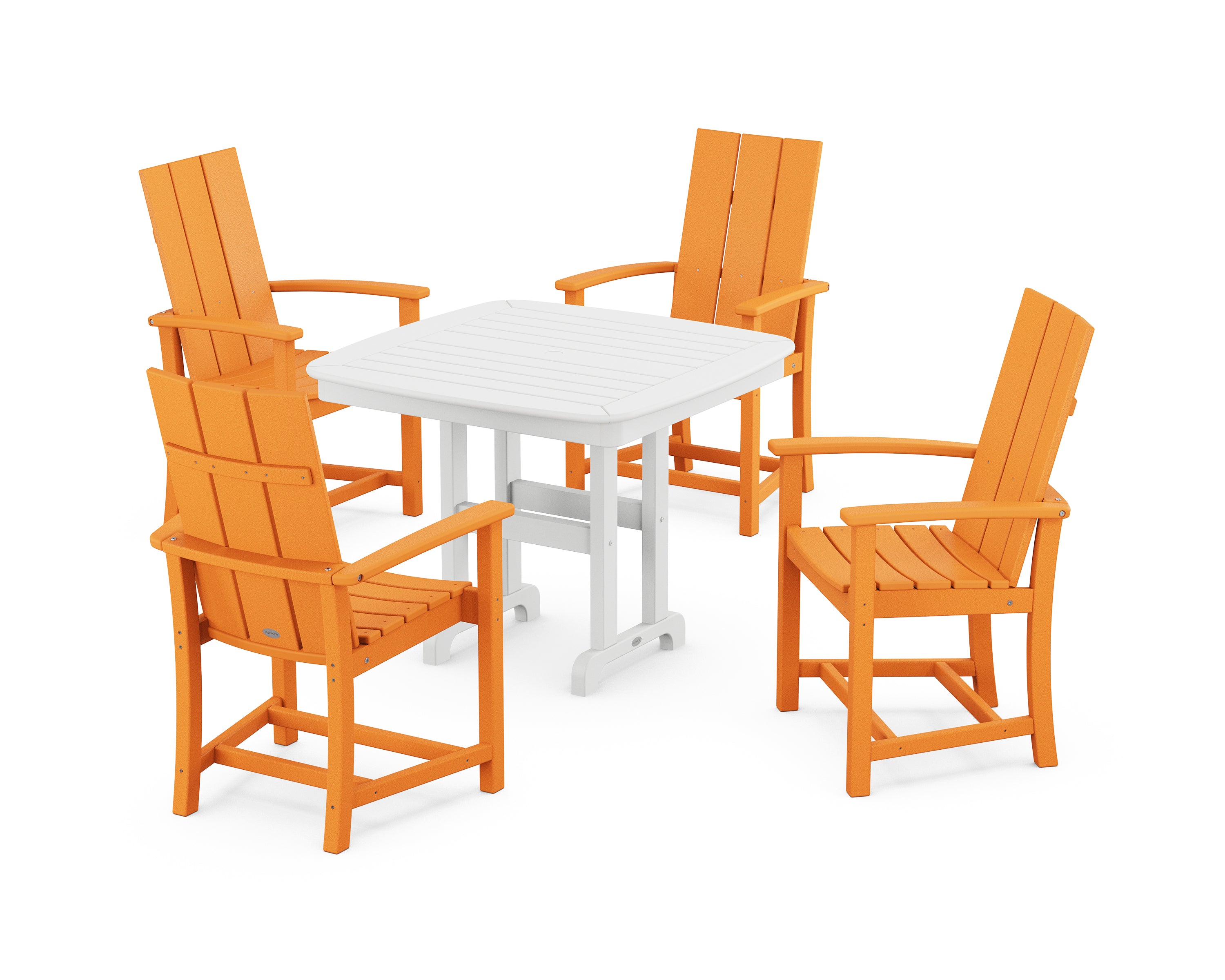 POLYWOOD® Modern Adirondack 5-Piece Dining Set in Tangerine / White