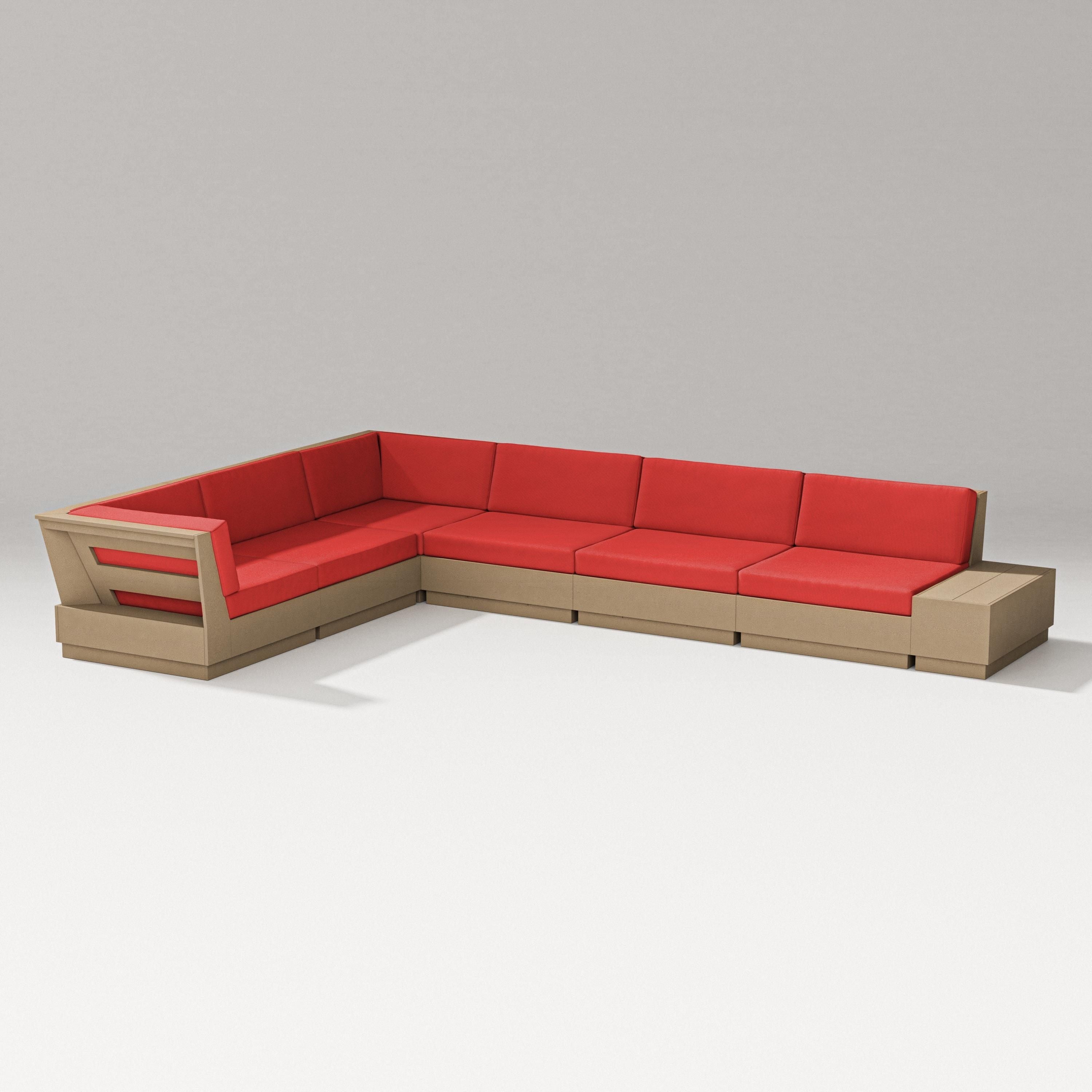 PW Designer Series Elevate 7-Piece Corner Sectional in Vintage Sahara / Crimson Linen