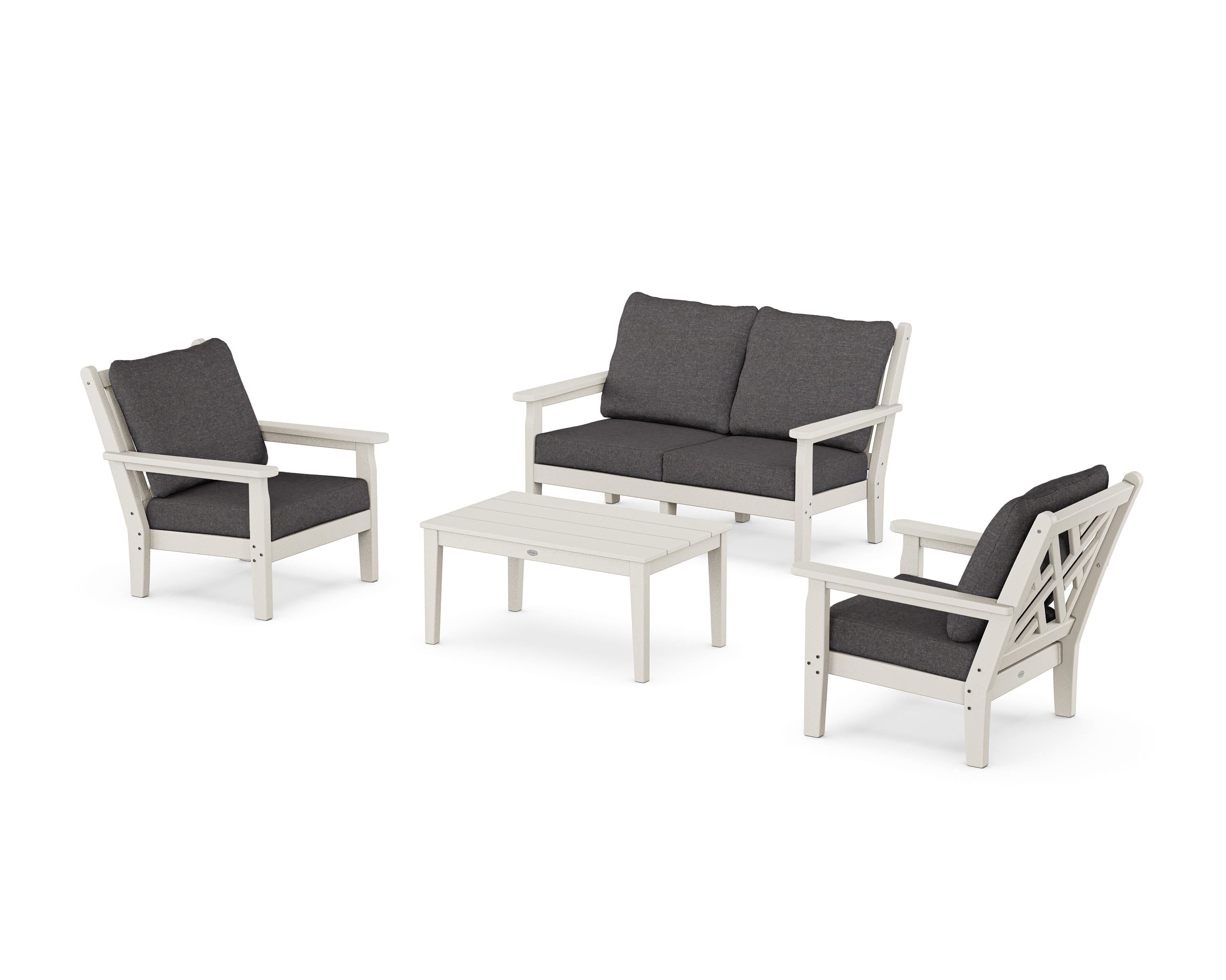 POLYWOOD Chippendale 4-Piece Deep Seating Set with Loveseat in Sand / Ash Charcoal
