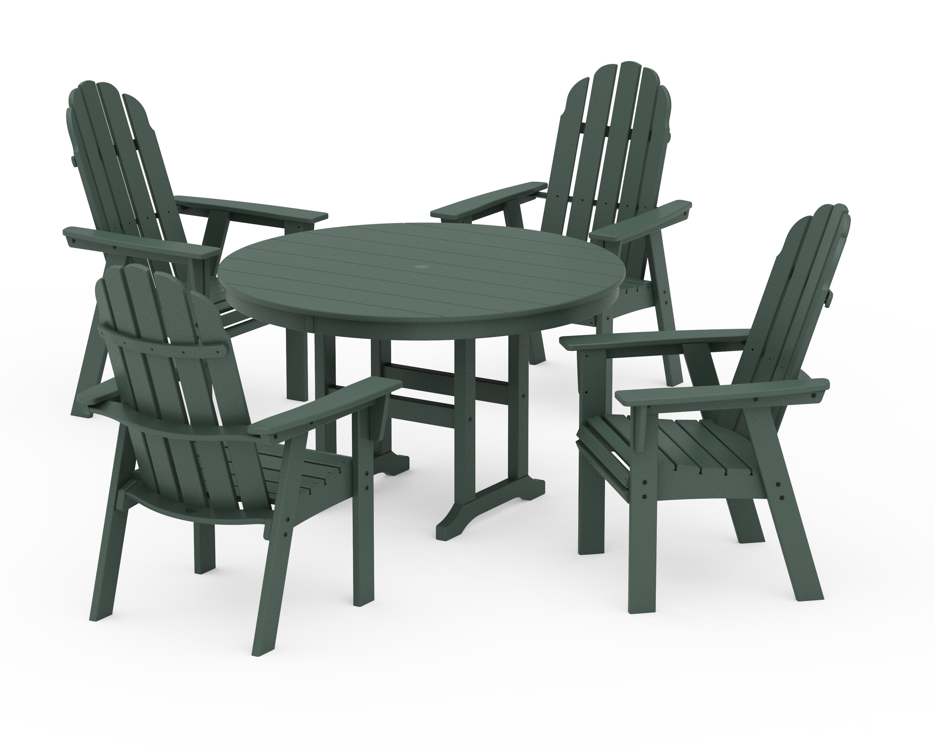 POLYWOOD Vineyard Curveback Adirondack 5-Piece Round Farmhouse Dining Set in Green