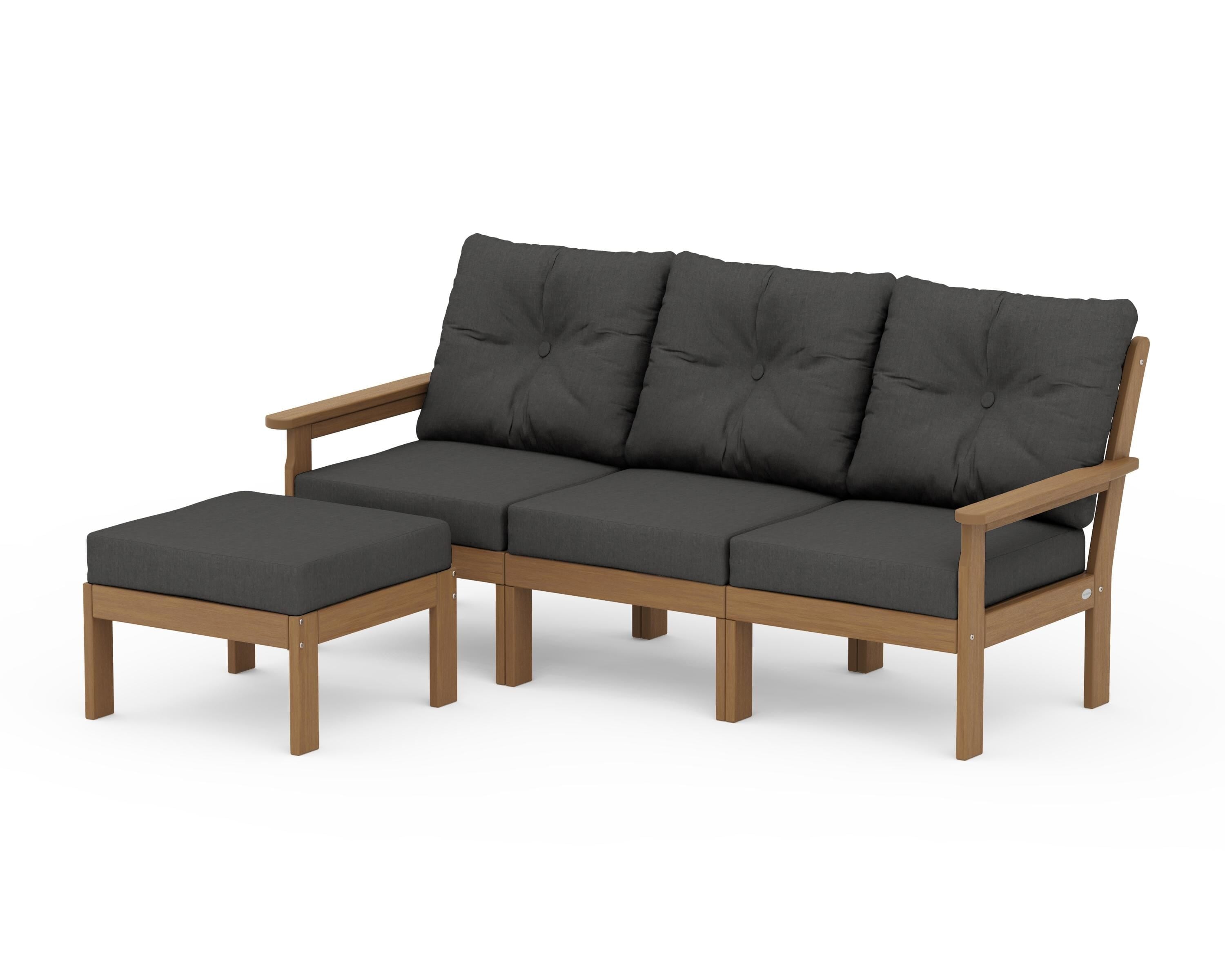 POLYWOOD Vineyard 4-Piece Sectional with Ottoman in Natural / Spectrum Carbon