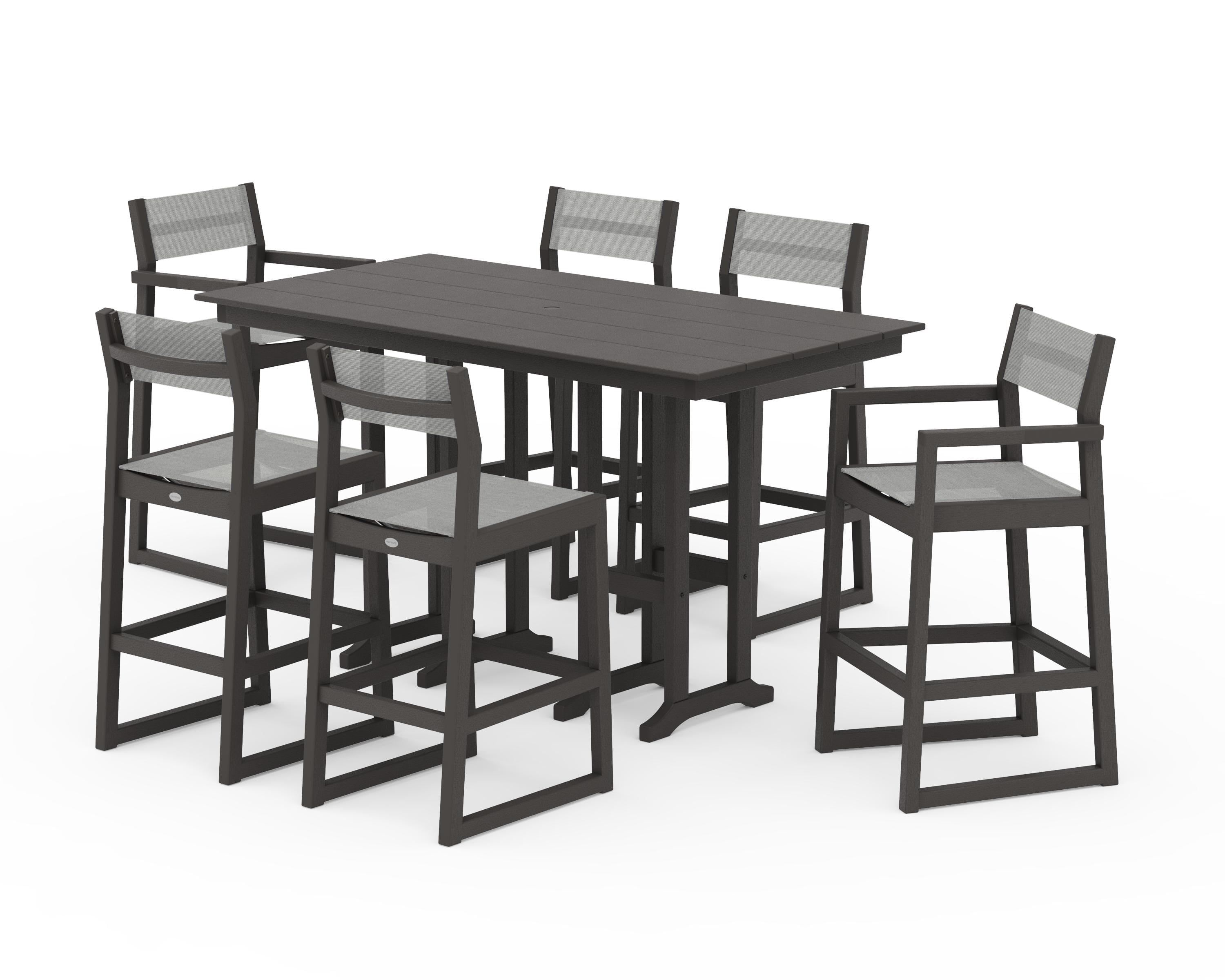 POLYWOOD EDGE Sling 7-Piece Farmhouse Bar Set in Vintage Coffee / Metallic Sling