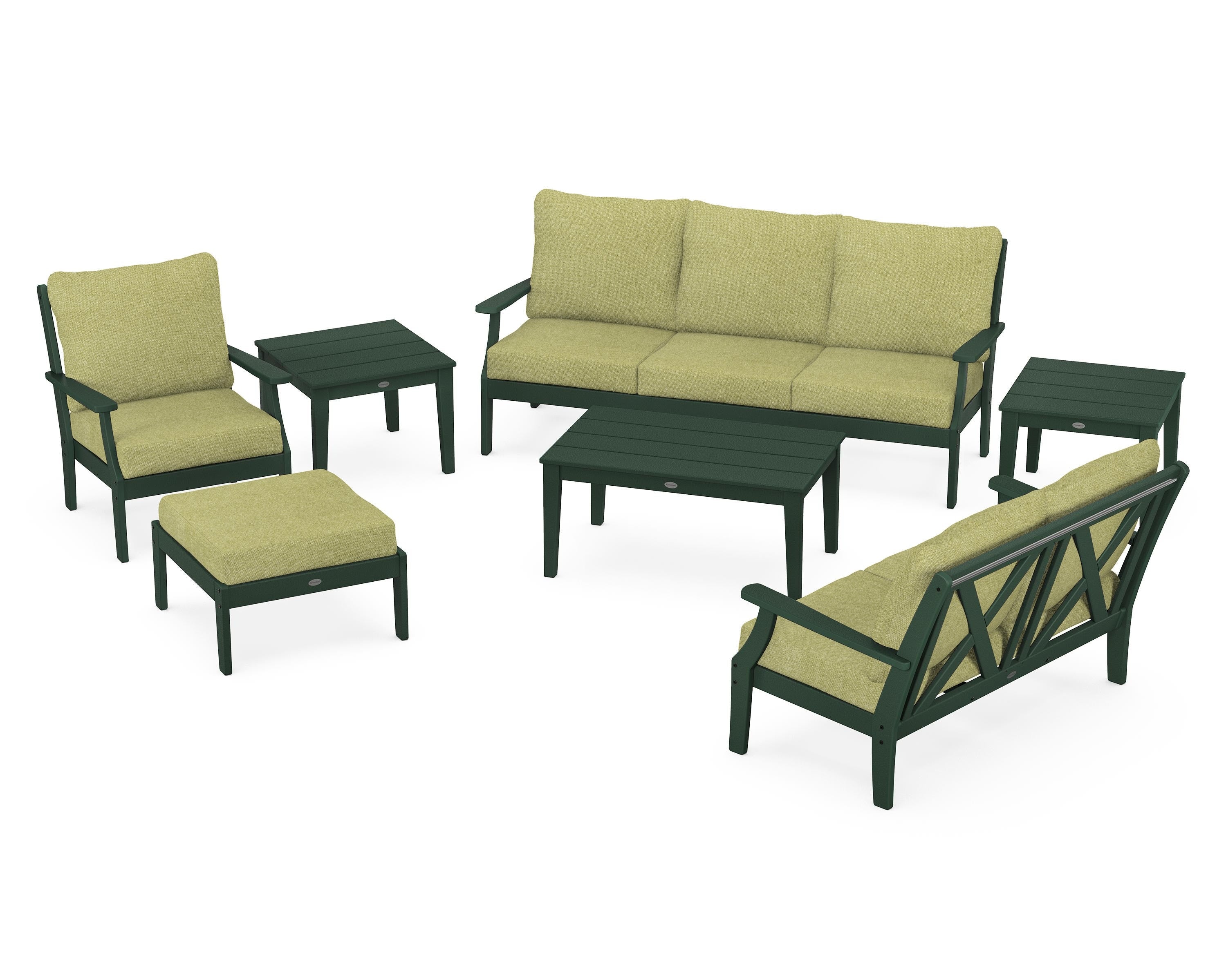 POLYWOOD Braxton 7-Piece Deep Seating Set in Green / Chartreuse Boucle