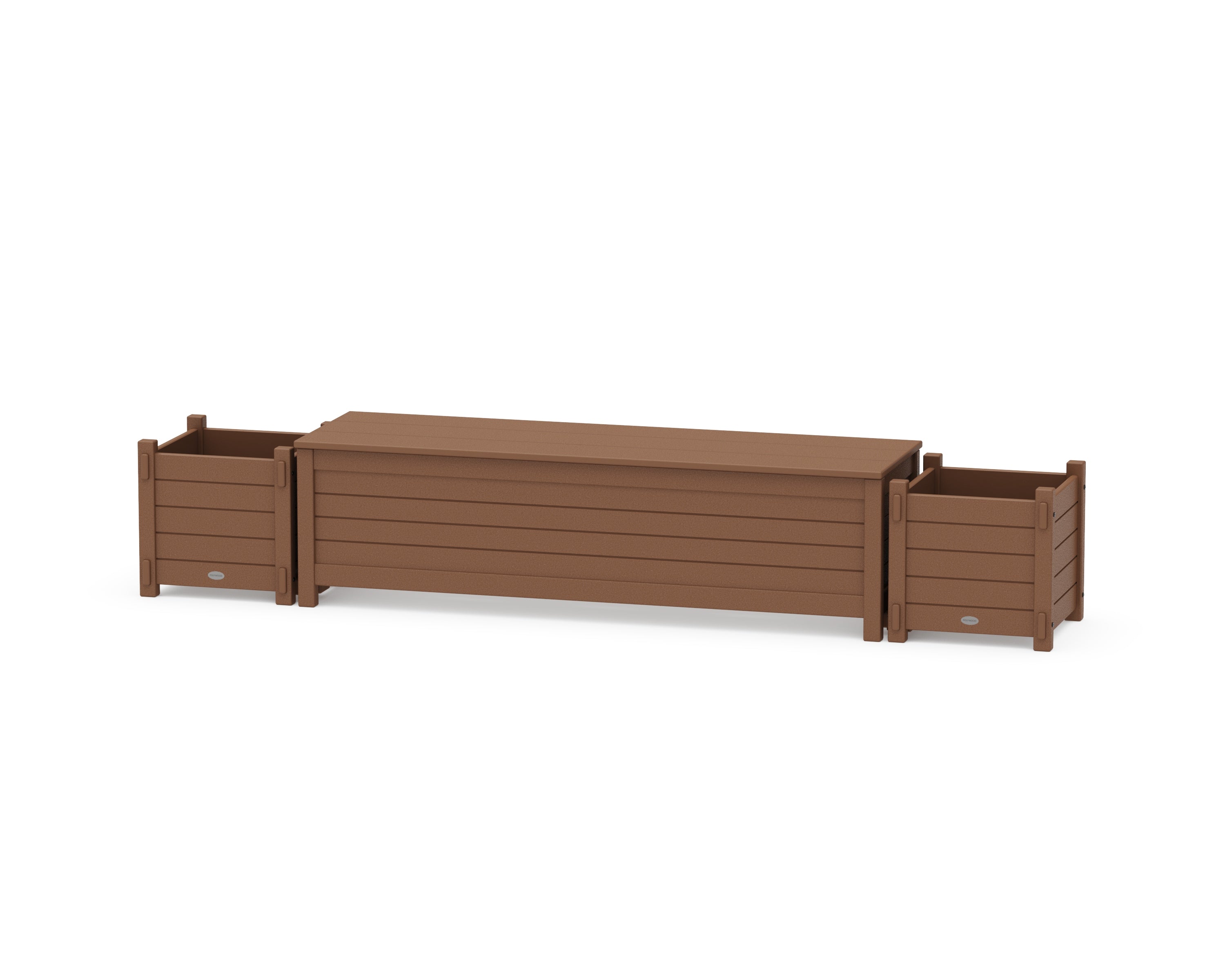 POLYWOOD 60" Nautical Straight Planter Storage Bench Set in Teak