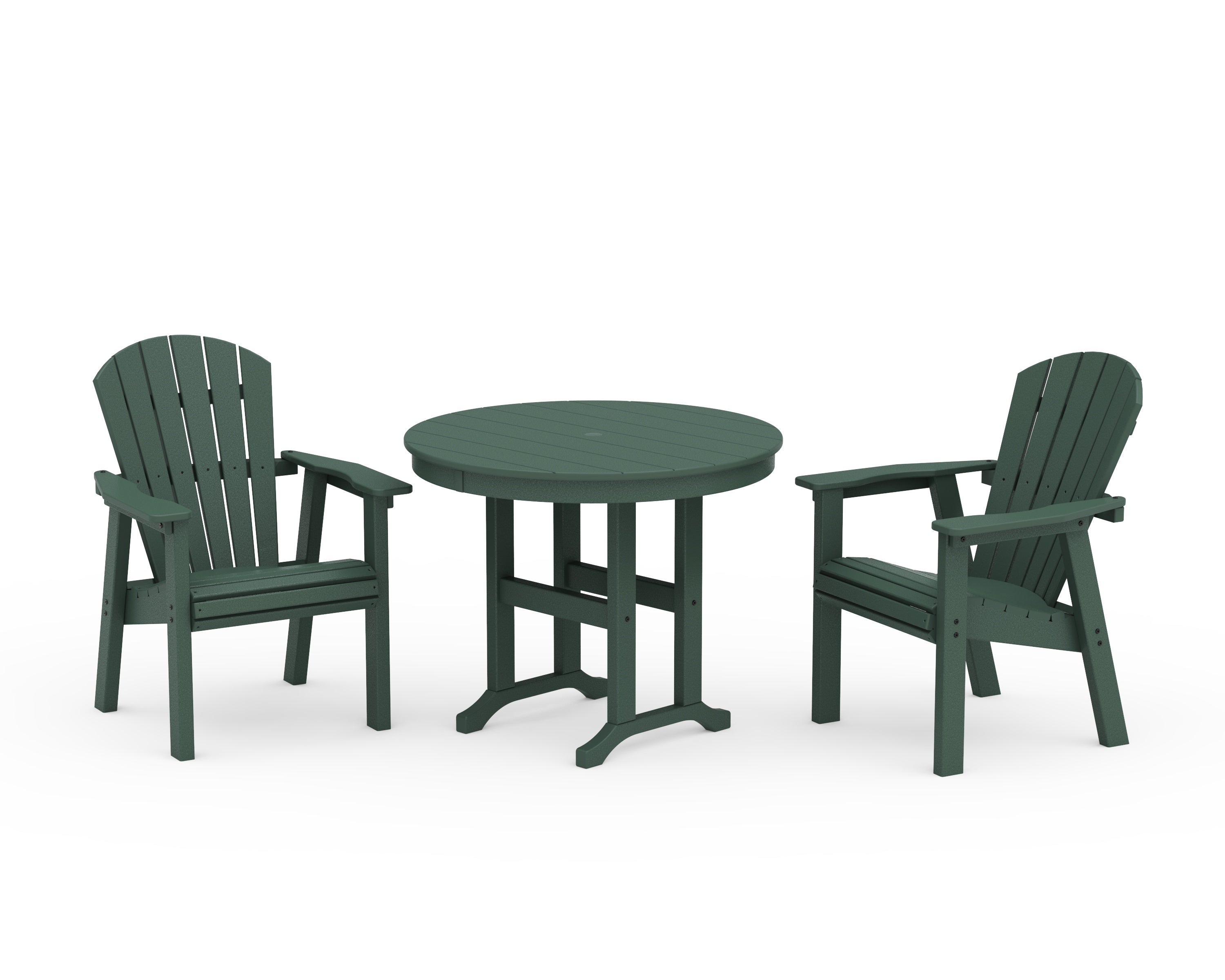 POLYWOOD Seashell 3-Piece Round Farmhouse Dining Set in Green