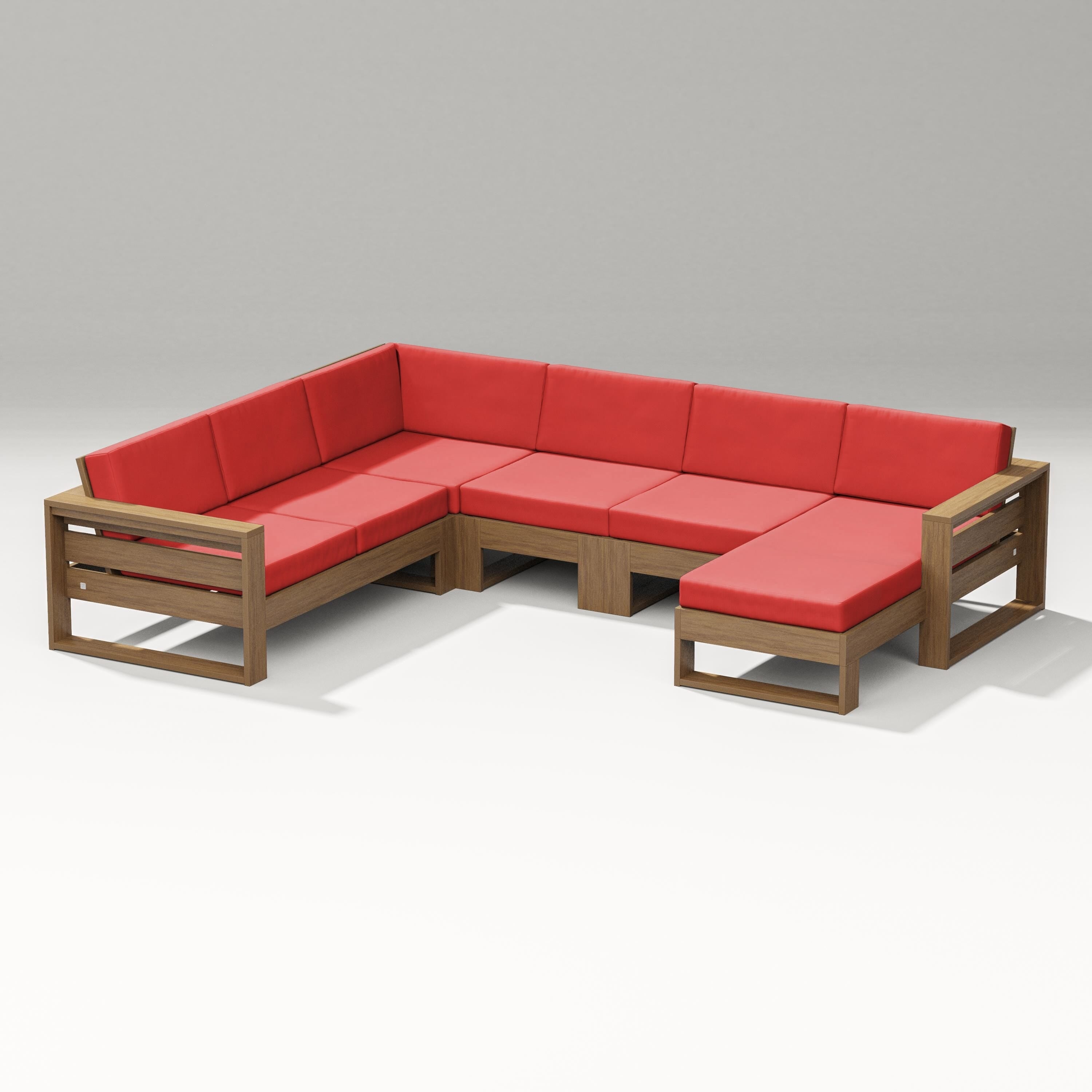 PW Designer Series Latitude Corner Sectional with Right Chaise in Natural / Crimson Linen