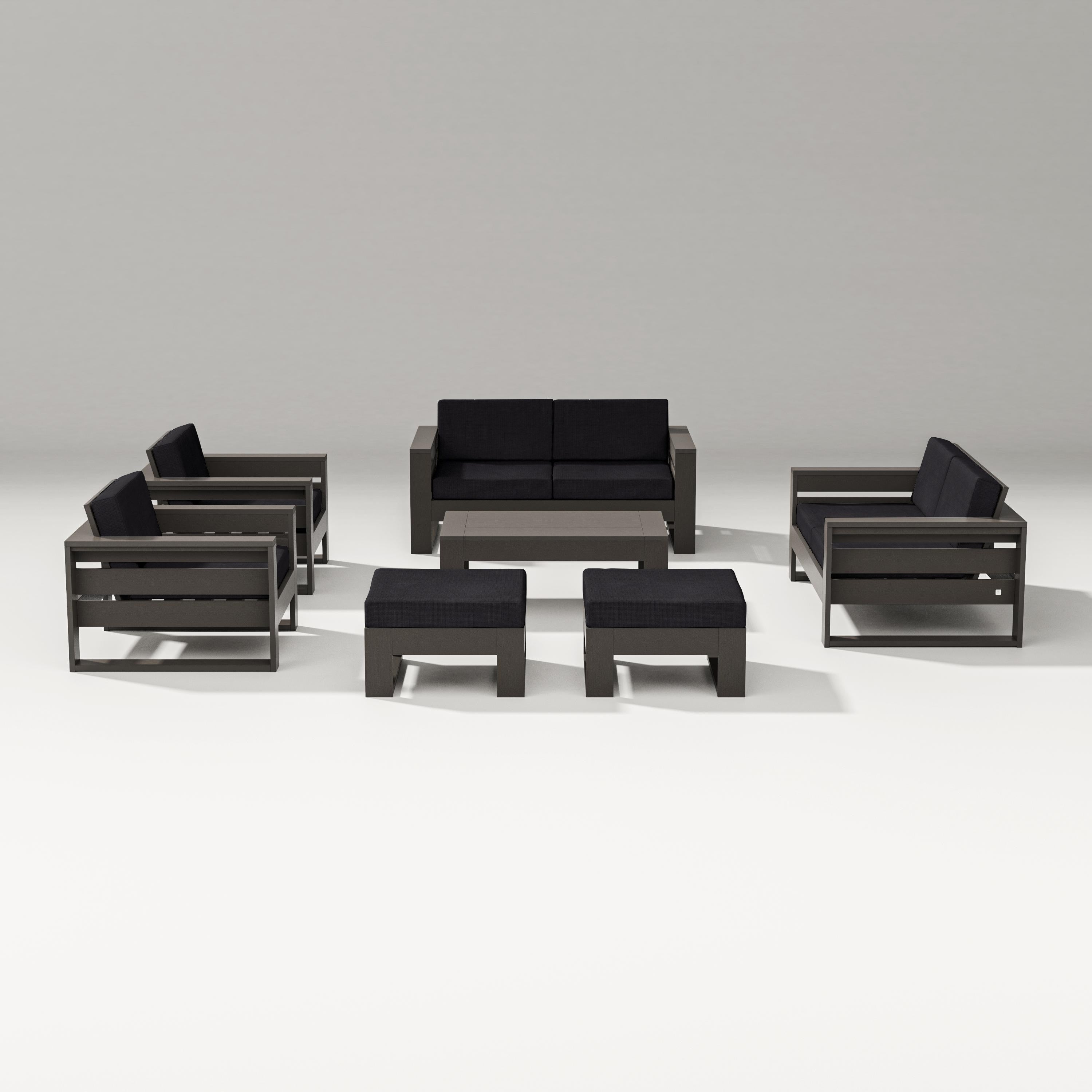 PW Designer Series Latitude 7-Piece Lounge Loveseat Set in Vintage Coffee / Midnight Linen