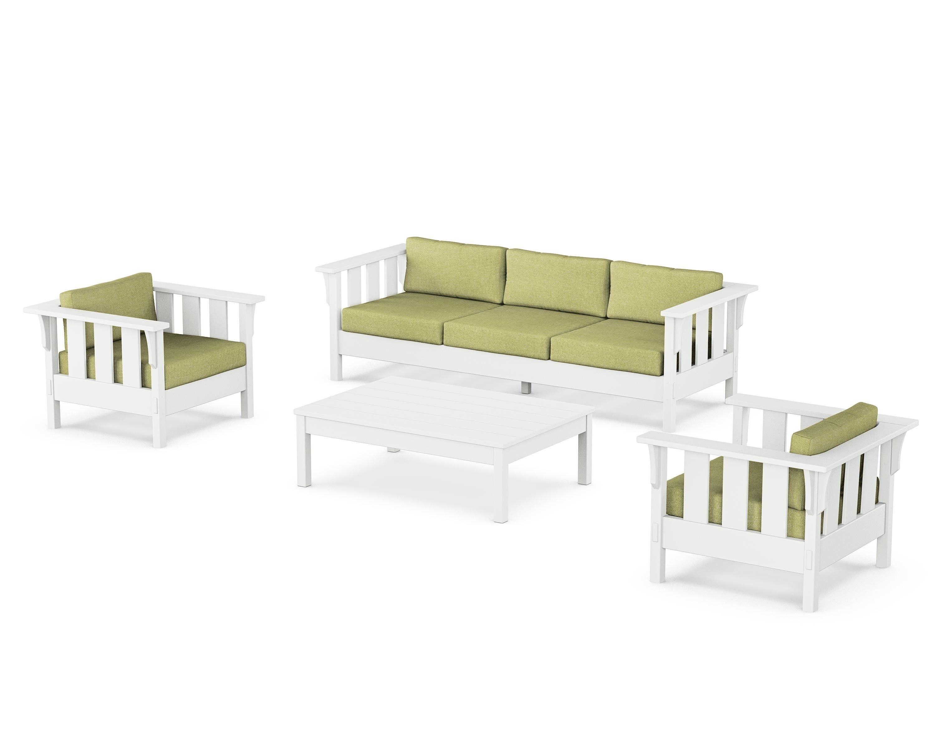 Martha Stewart by POLYWOOD Acadia 4-Piece Deep Seating Set with Sofa in White / Chartreuse Boucle
