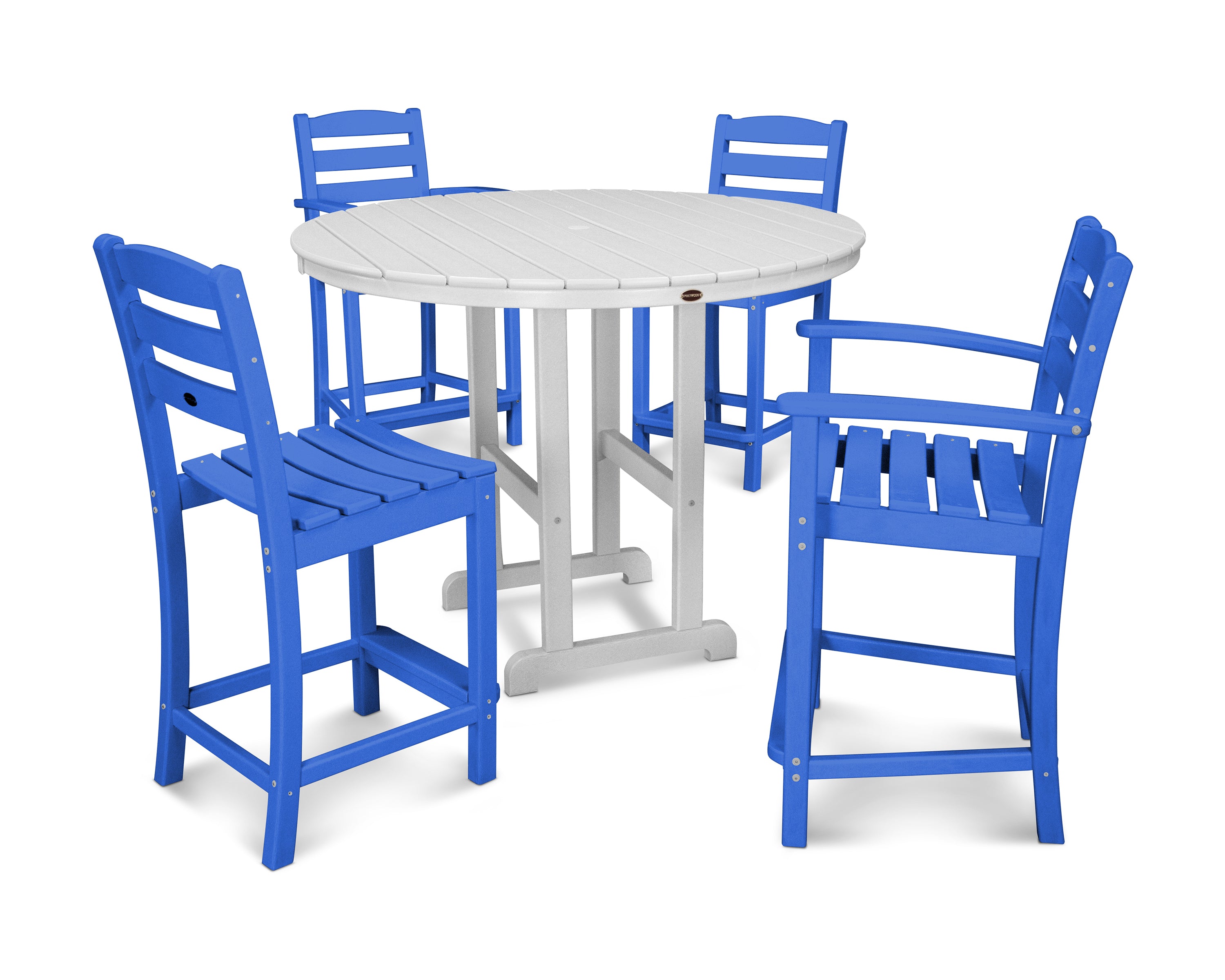 POLYWOOD® La Casa Café 5-Piece Round Farmhouse Counter Dining Set in Pacific Blue / White