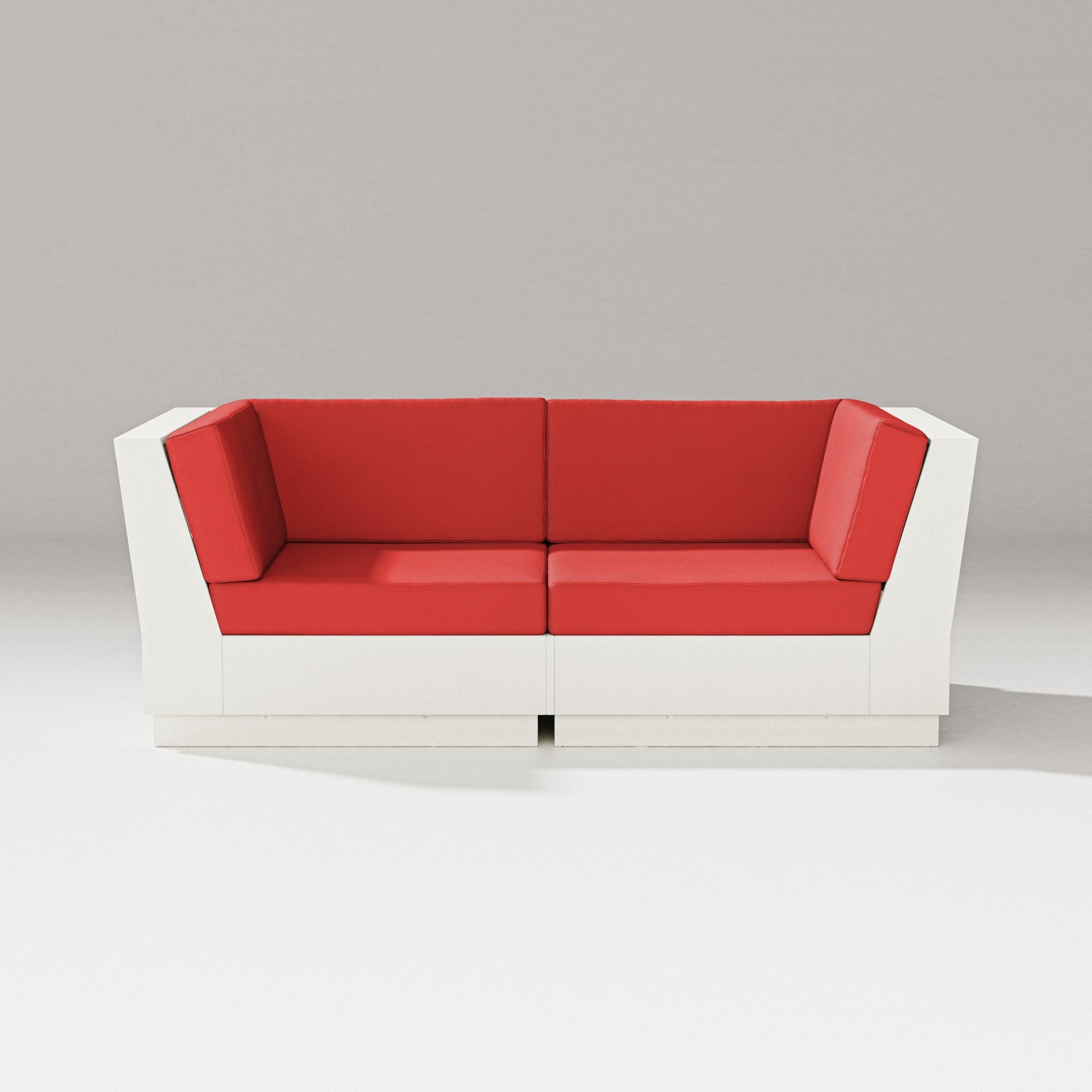 PW Designer Series Elevate Loveseat Sectional in Vintage White / Crimson Linen